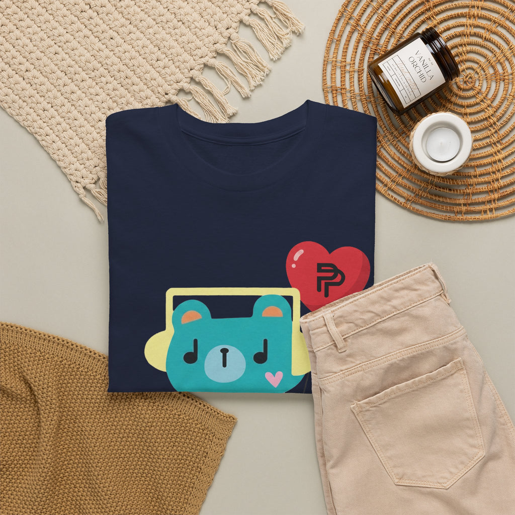 PondPhuwin 'Permpoon' bear mascot t-shirt in navy — Thai BL fan merch
