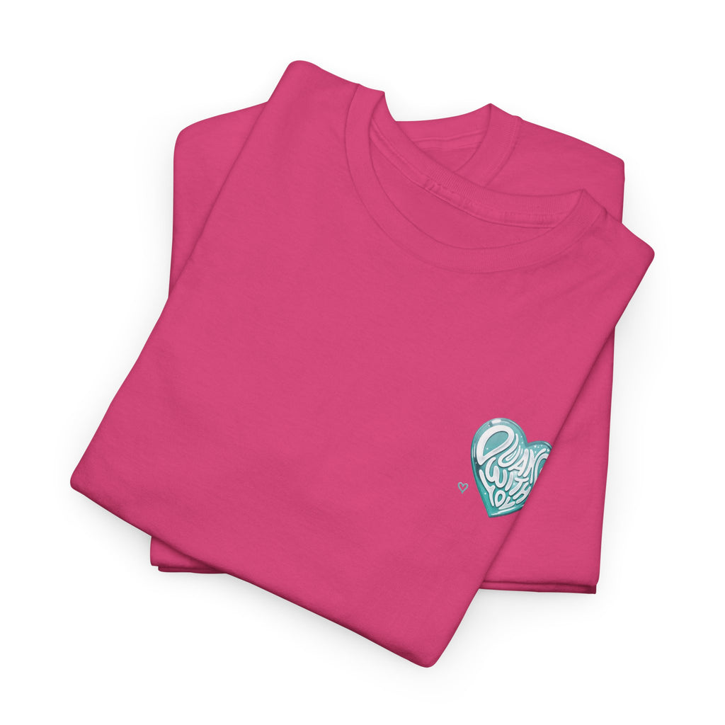 Folded heliconia pink Duang With You t-shirt with mint heart chest print — TeeteePor Thai BL fan merch