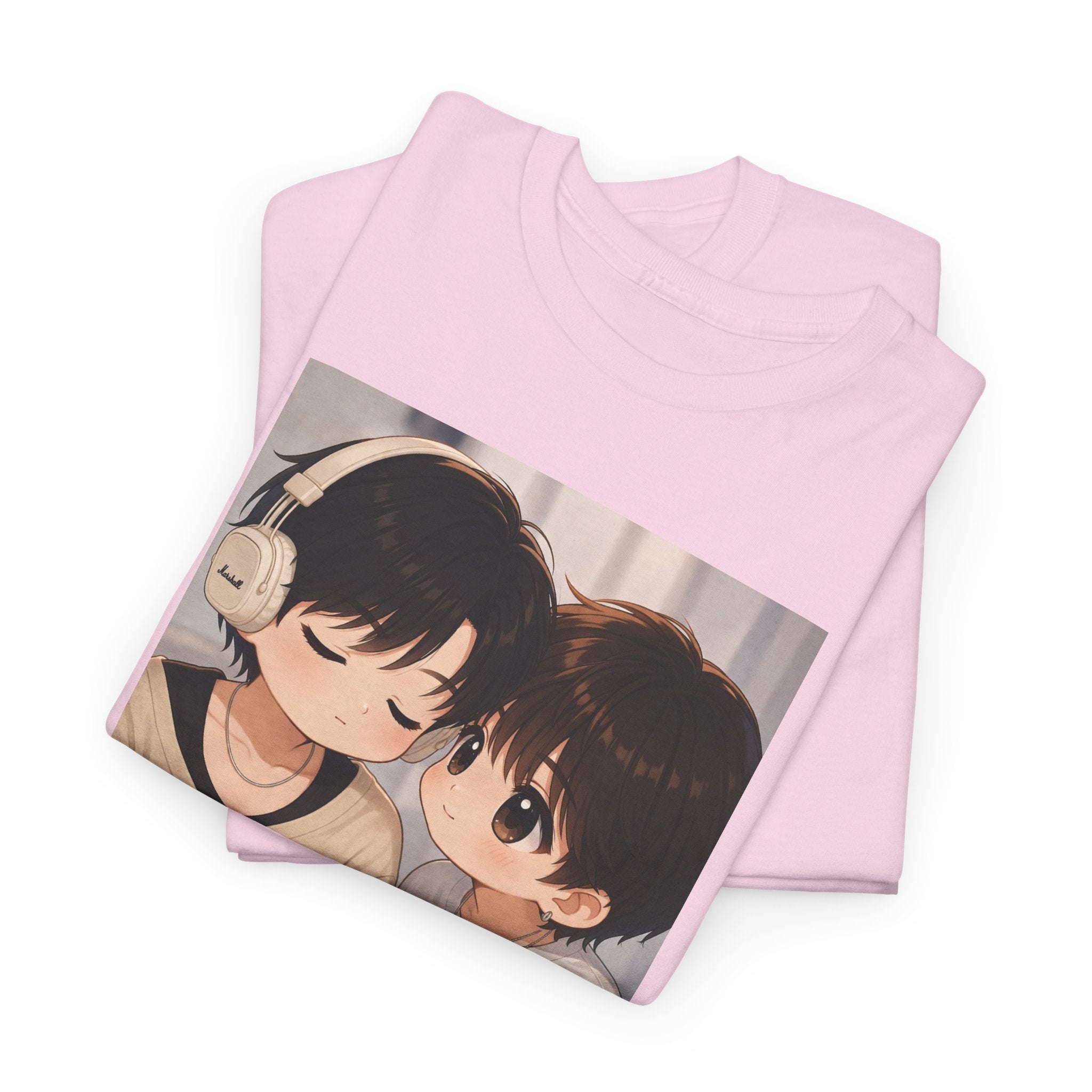 Folded Light Pink Duang With You TeeteePor chibi couple tees, print detail