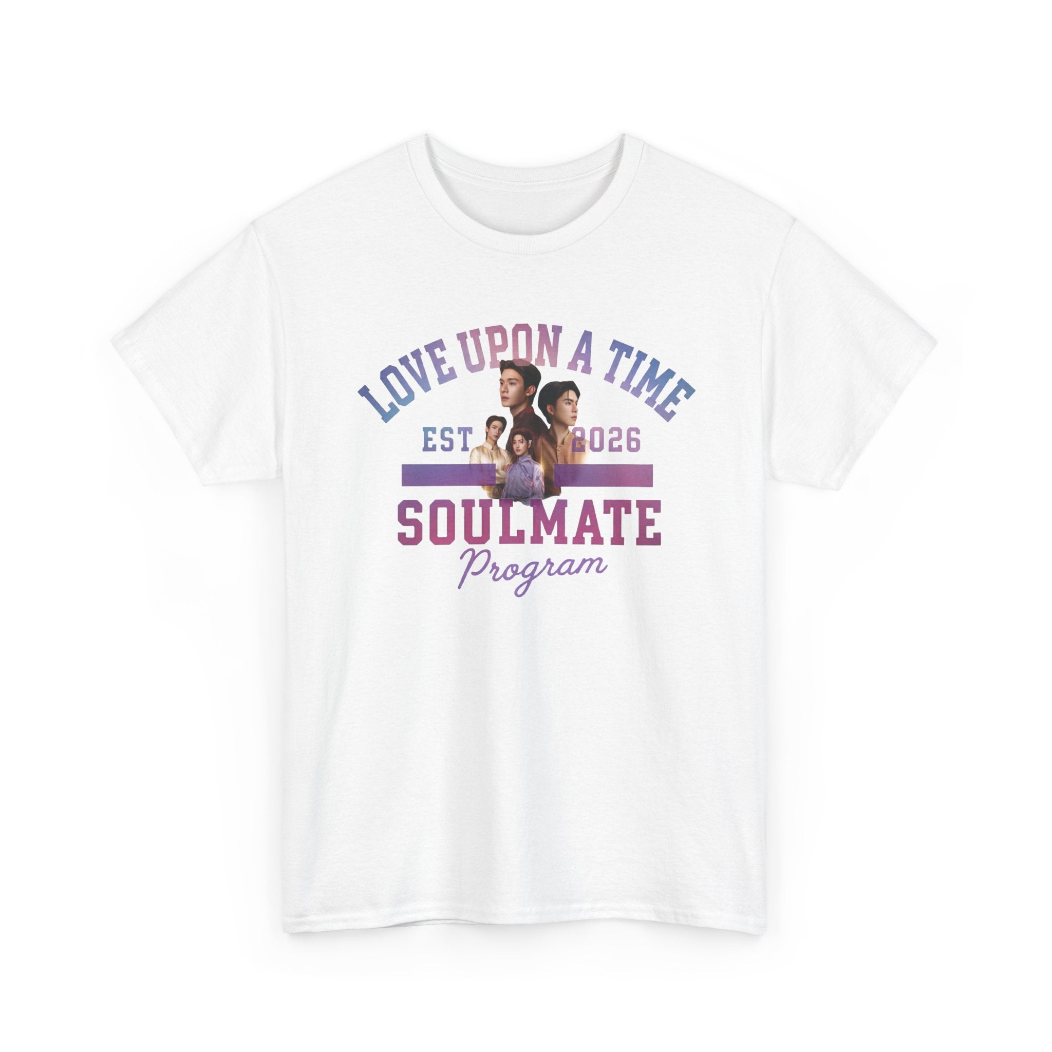 Love Upon a Time Soulmate Program varsity t-shirt in white — NetJJ and LatteKim Thai BL fan merch