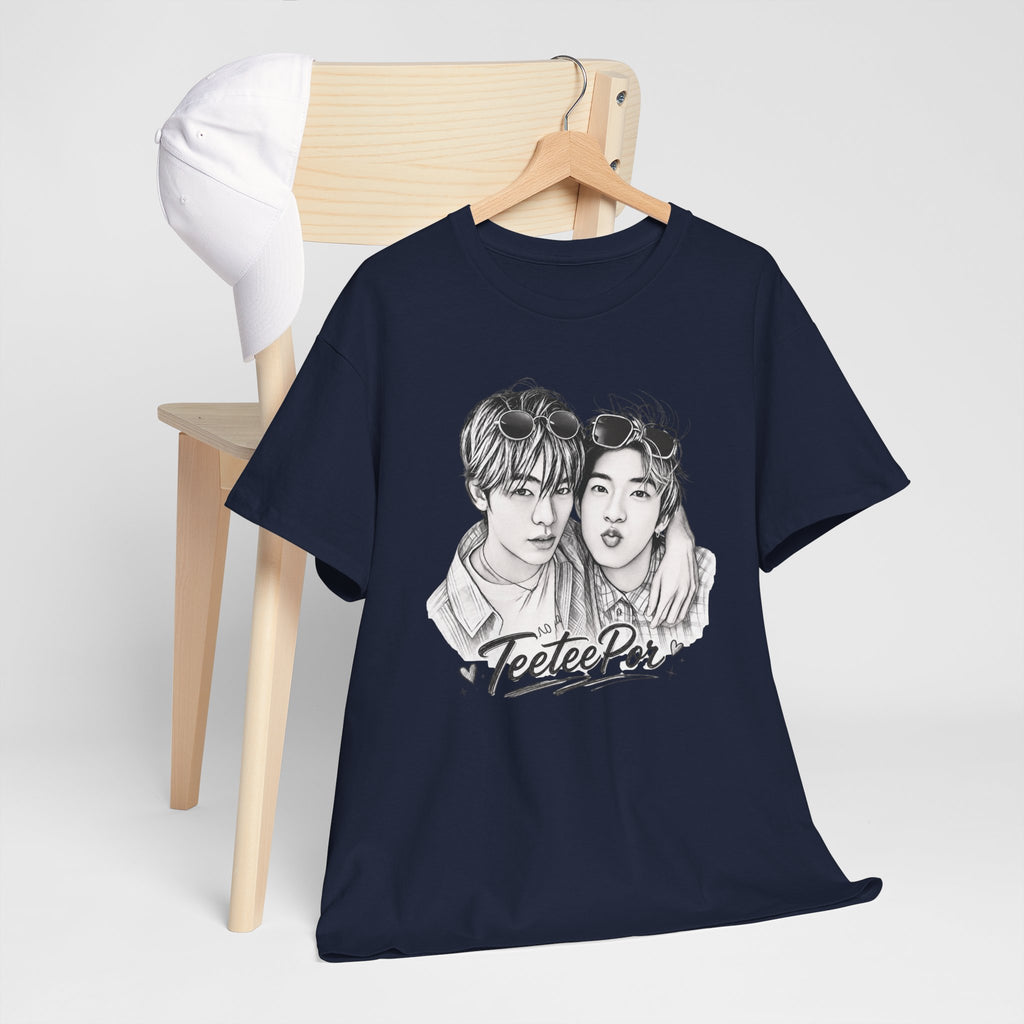 Navy TeeteePor sketch t-shirt, back view — TeeTee and Por, Duang With You Thai BL fan merch