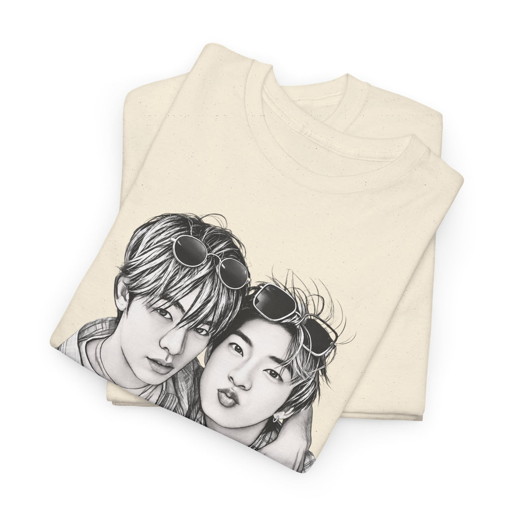 Natural TeeteePor sketch t-shirt on a hanger — TeeTee and Por, Duang With You Thai BL fan merch