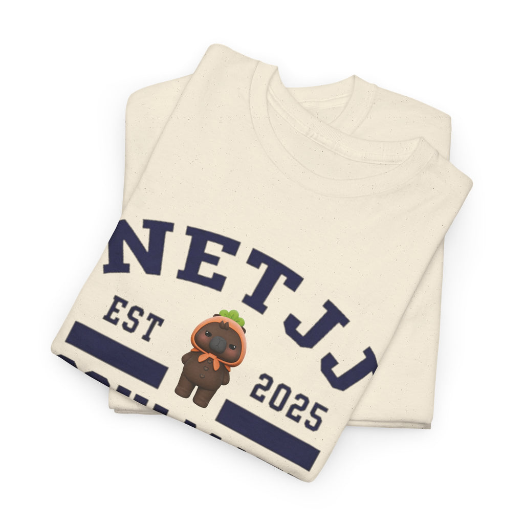 NetJJ Soulmate Program varsity t-shirt with Jookkroo mascot — Thai BL Love Upon a Time fan merch, Domundi ship tee