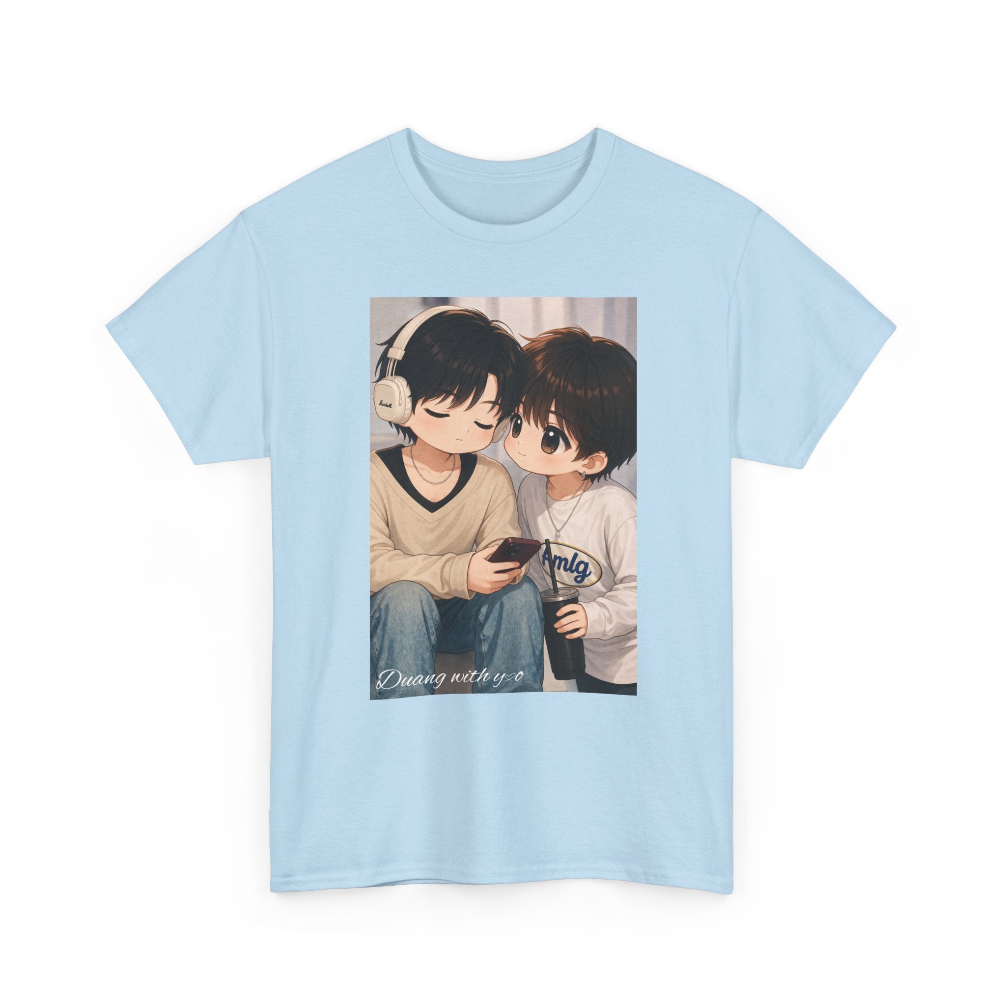 Duang With You chibi couple tee in Light Blue, front print – TeeteePor Thai BL merch