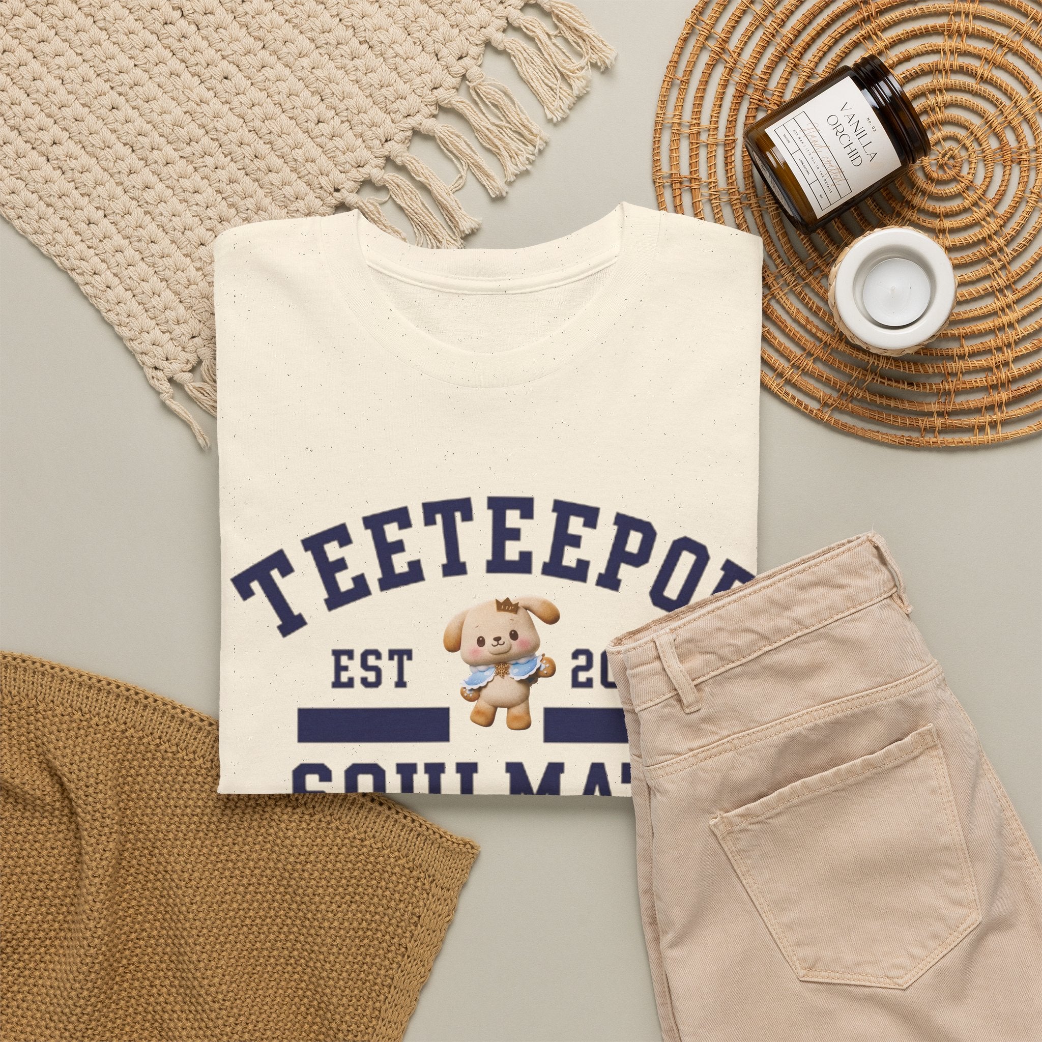 TeeteePor Soulmate Program varsity t-shirt with BokBear mascot — Thai BL Duang With You fan merch, Domundi ship tee