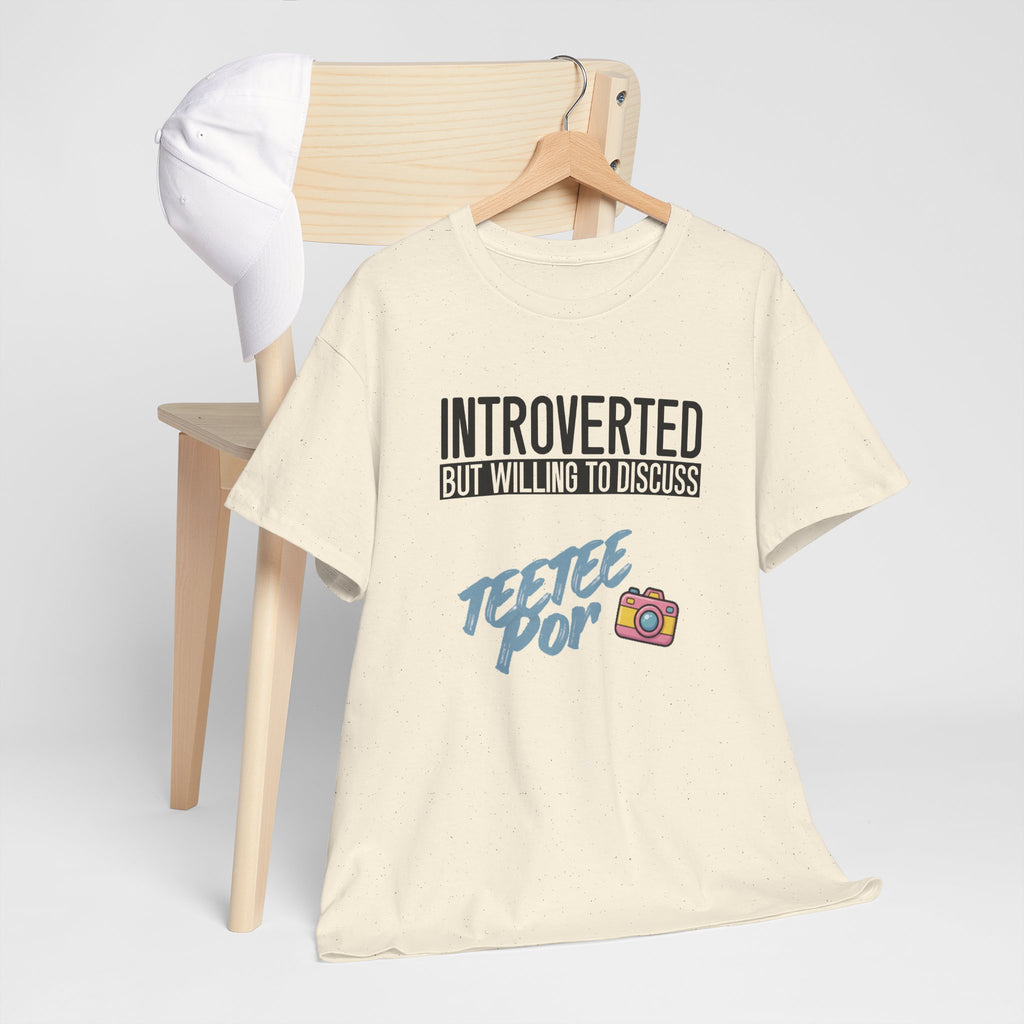 Natural Introverted TeeteePor slogan tee displayed on a wooden hanger
