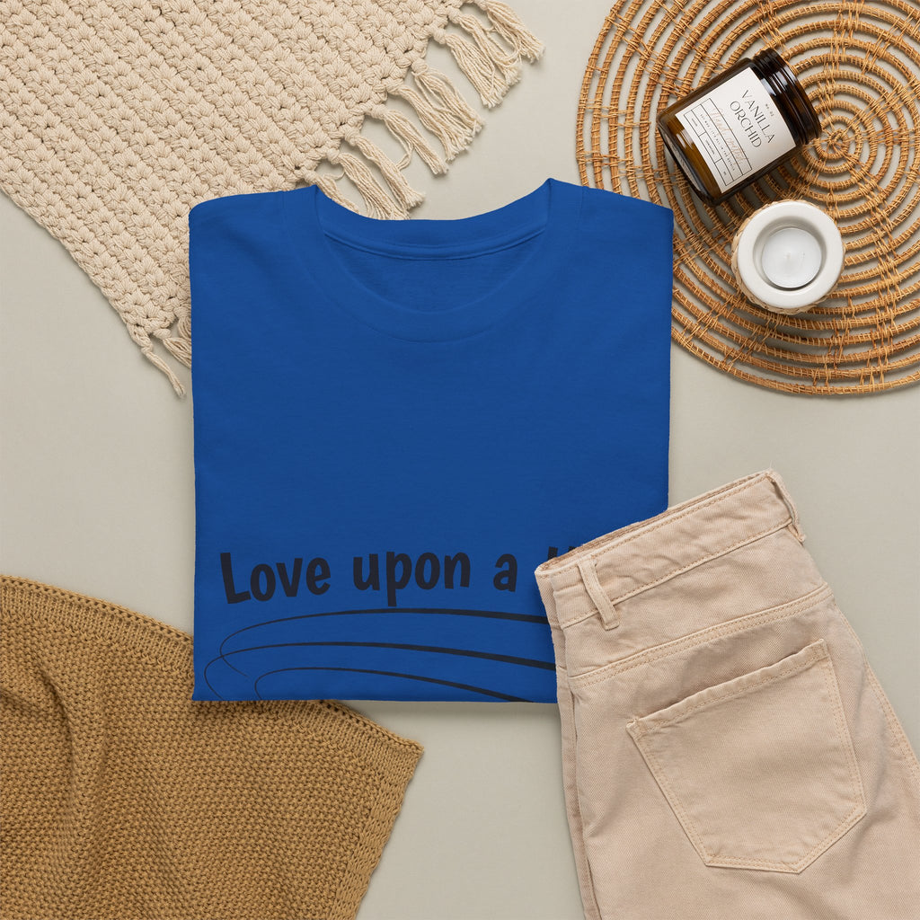 Folded royal blue Love Upon a Time Shooting Stars t-shirt — Thai BL series fan merch