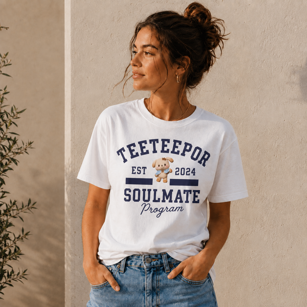 TeeteePor Soulmate Program varsity t-shirt with BokBear mascot — Thai BL Duang With You fan merch, Domundi ship tee
