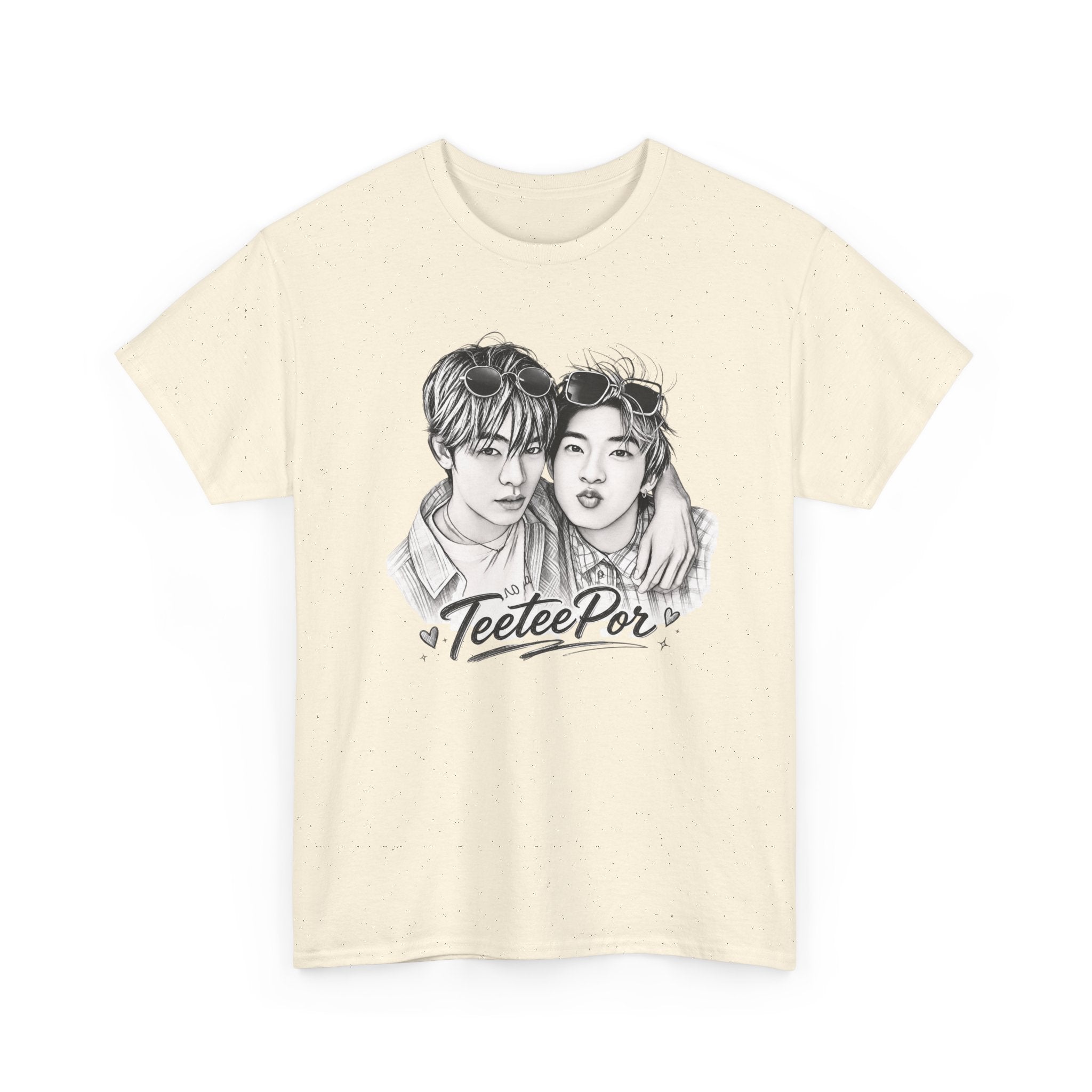 TeeteePor sketch t-shirt in natural — TeeTee and Por pencil portrait, Duang With You Thai BL fan merch