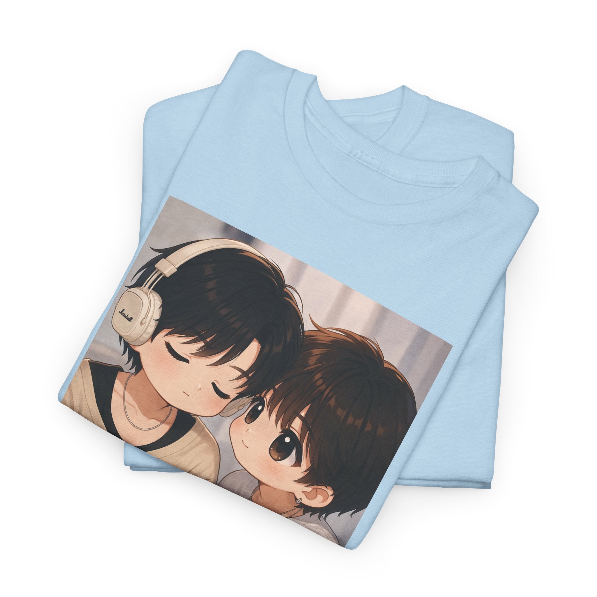 Folded Light Blue Duang With You TeeteePor chibi couple tees, print detail