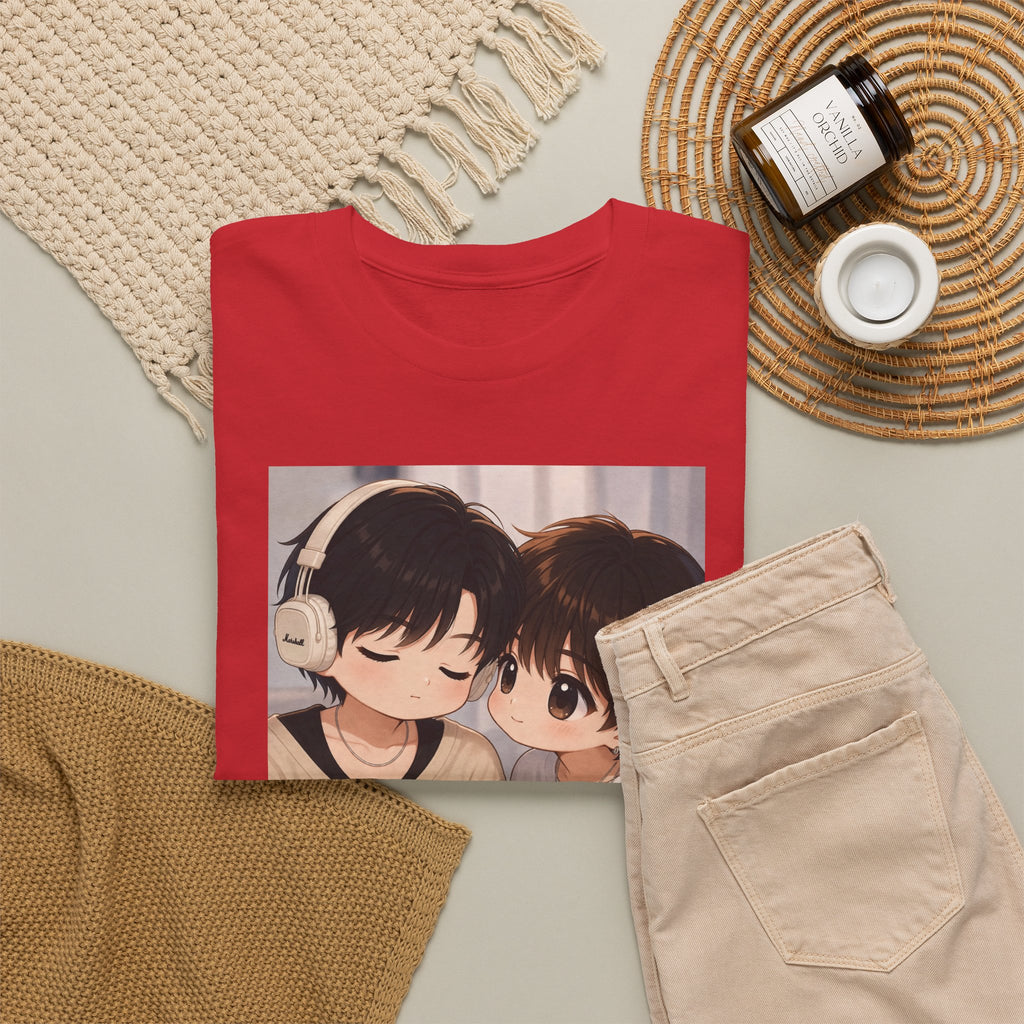 Red Duang With You TeeteePor chibi tee, flat-lay styled with neutral props