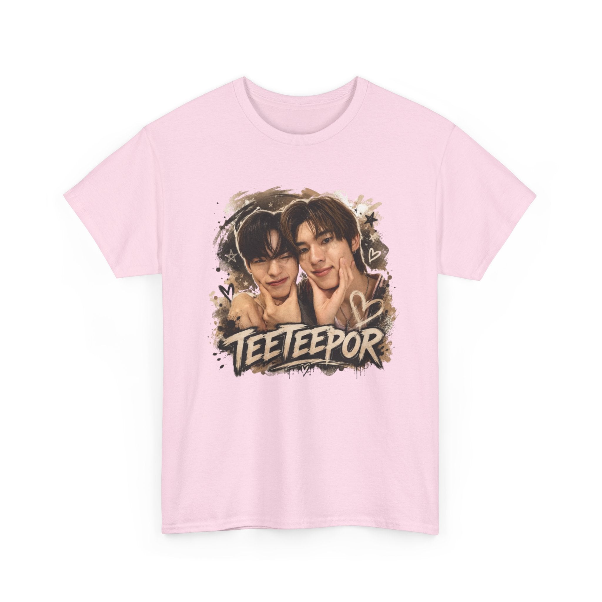 TeeteePor graffiti t-shirt in light pink — TeeTee and Por watercolour design, Duang With You Thai BL fan merch
