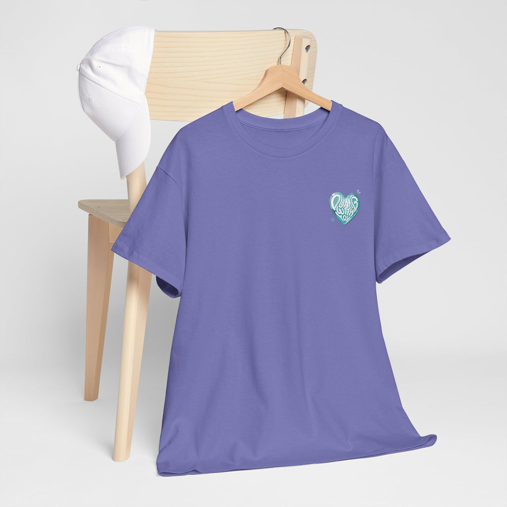 Violet Duang With You t-shirt on a hanger — mint heart chest print, TeeteePor Thai BL fan merch