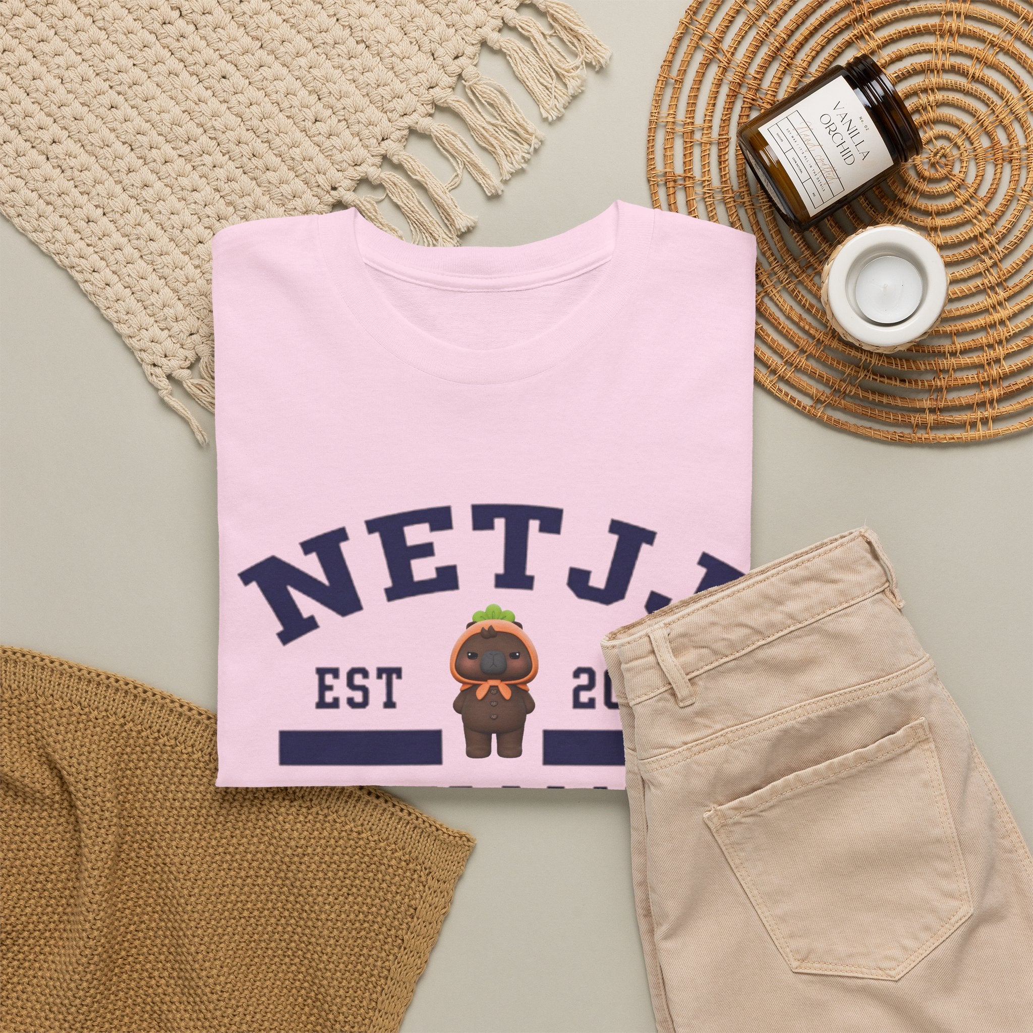 NetJJ Soulmate Program varsity t-shirt with Jookkroo mascot — Thai BL Love Upon a Time fan merch, Domundi ship tee