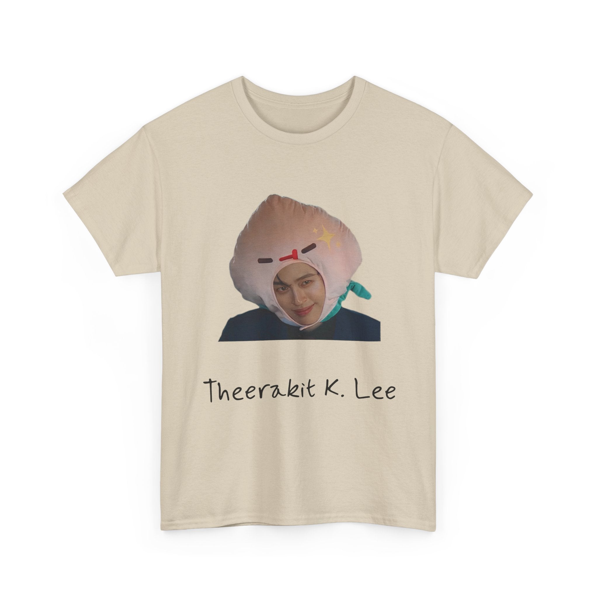 Pond as Thee 'Theerakit K. Lee' print on a natural unisex t-shirt (Me and Thee, PondPhuwin), front view