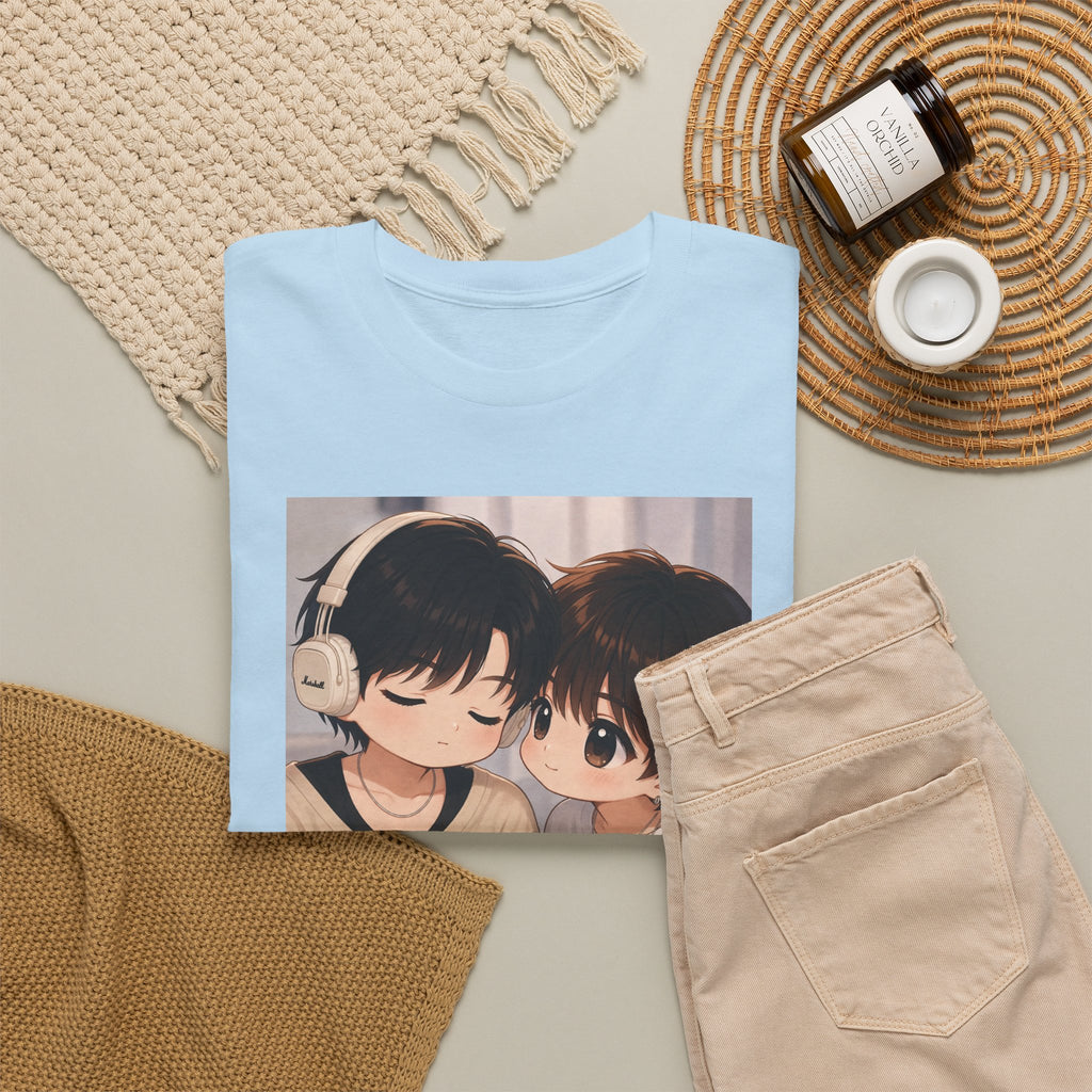 Light Blue Duang With You TeeteePor chibi tee, flat-lay styled with neutral props