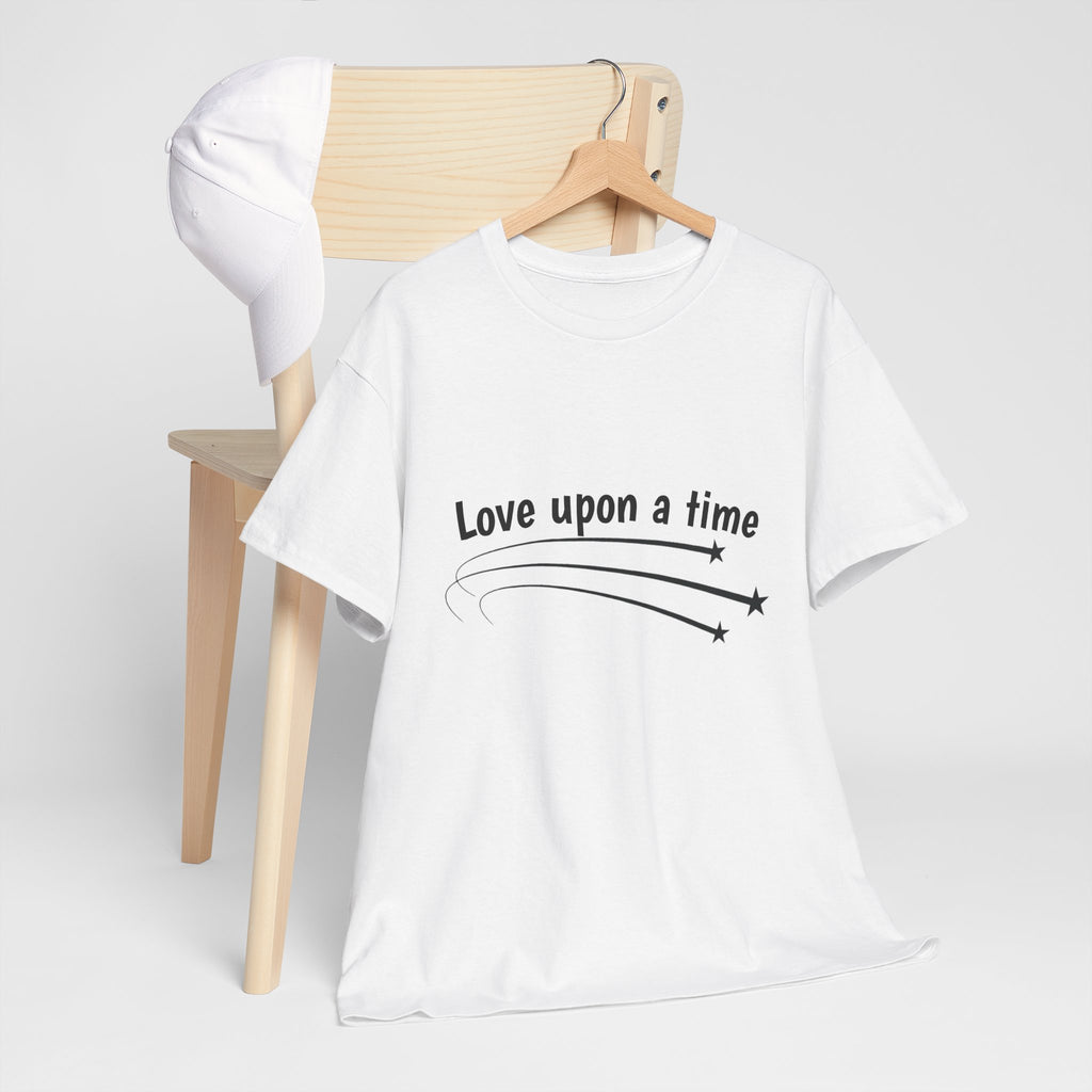 Folded white Love Upon a Time Shooting Stars t-shirt, front view — Thai BL series fan merch