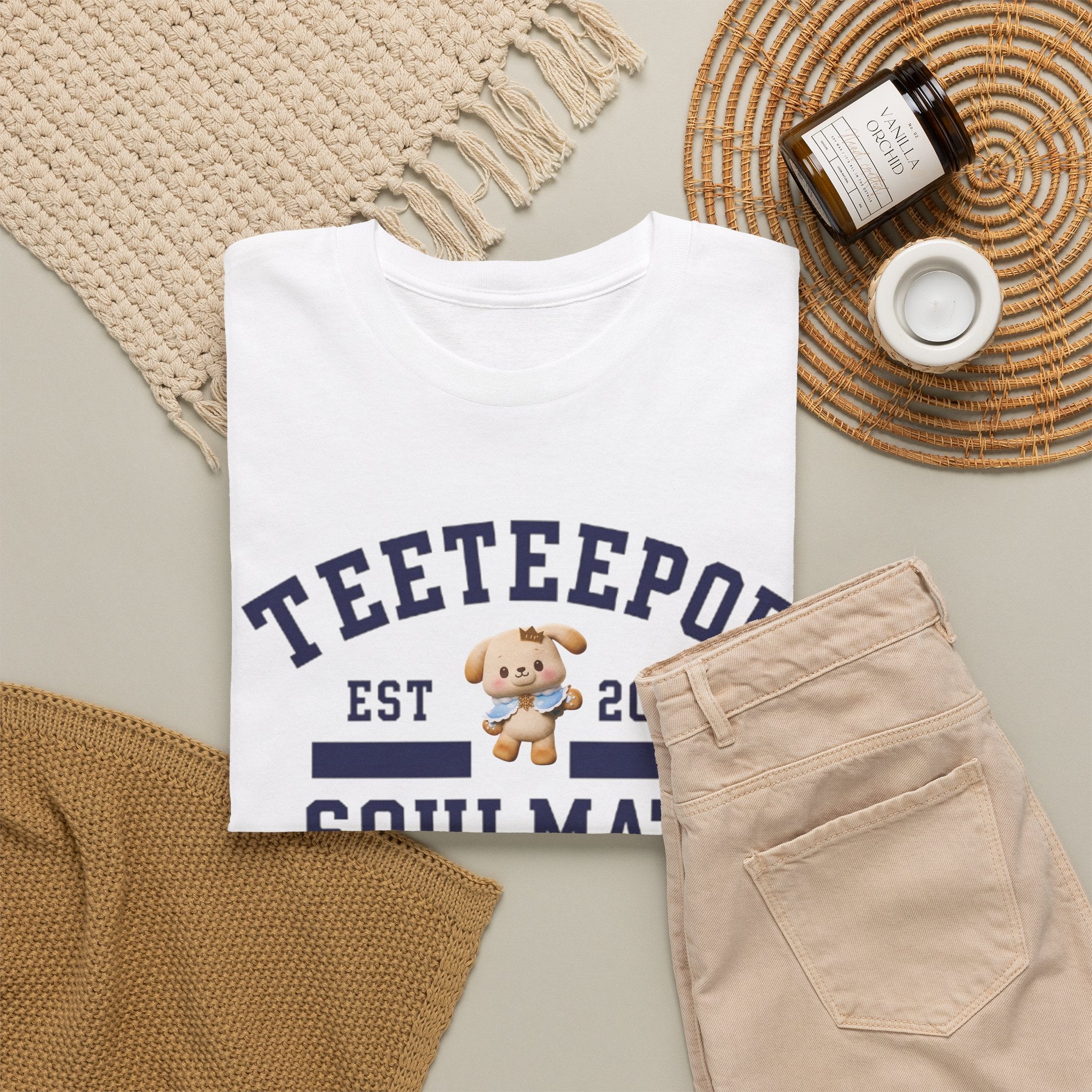 TeeteePor Soulmate Program varsity t-shirt with BokBear mascot — Thai BL Duang With You fan merch, Domundi ship tee