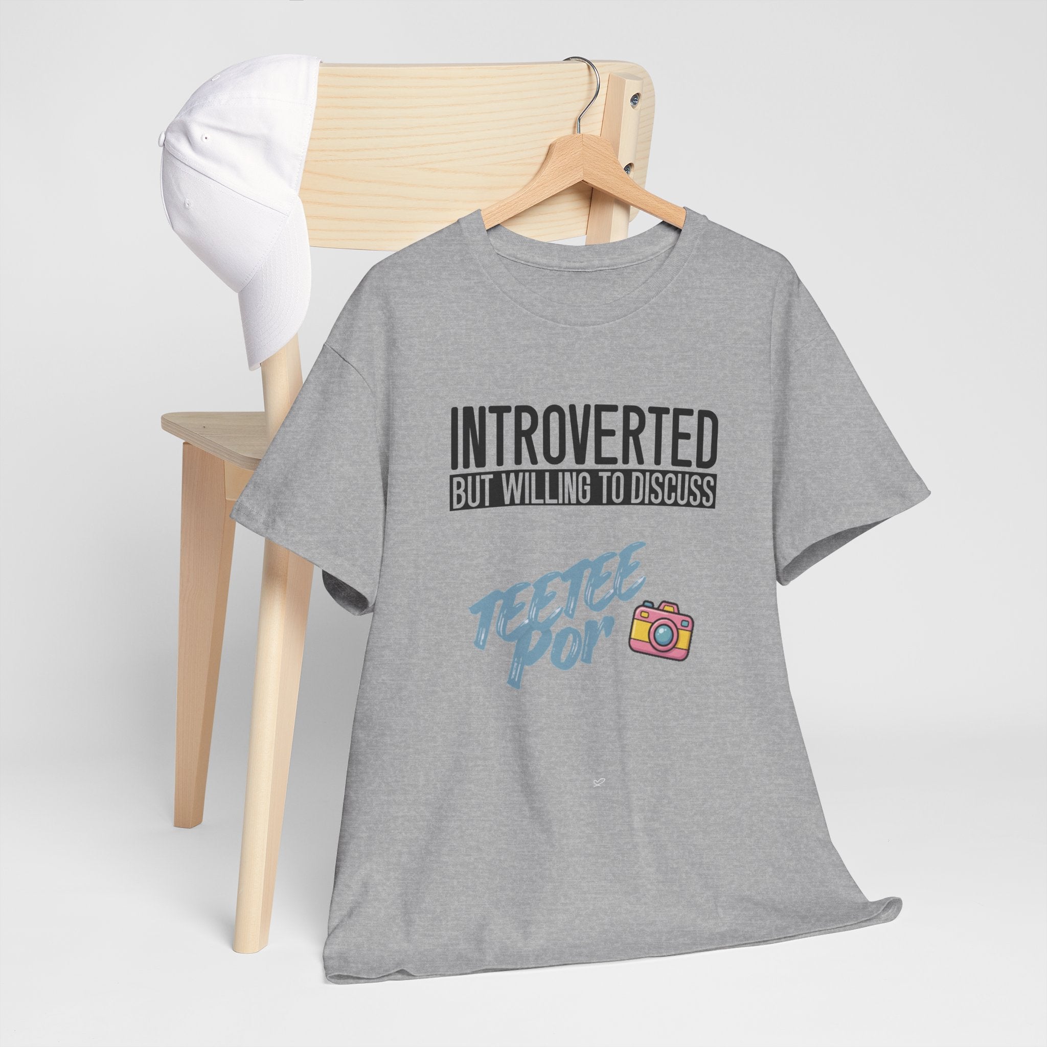 Sport Grey Introverted TeeteePor slogan tee displayed on a wooden hanger