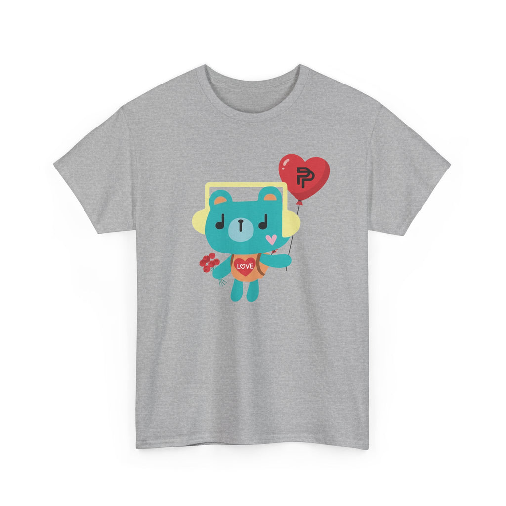 PondPhuwin 'Permpoon' bear mascot print on a sport grey unisex t-shirt (Thai BL fan merch), front view