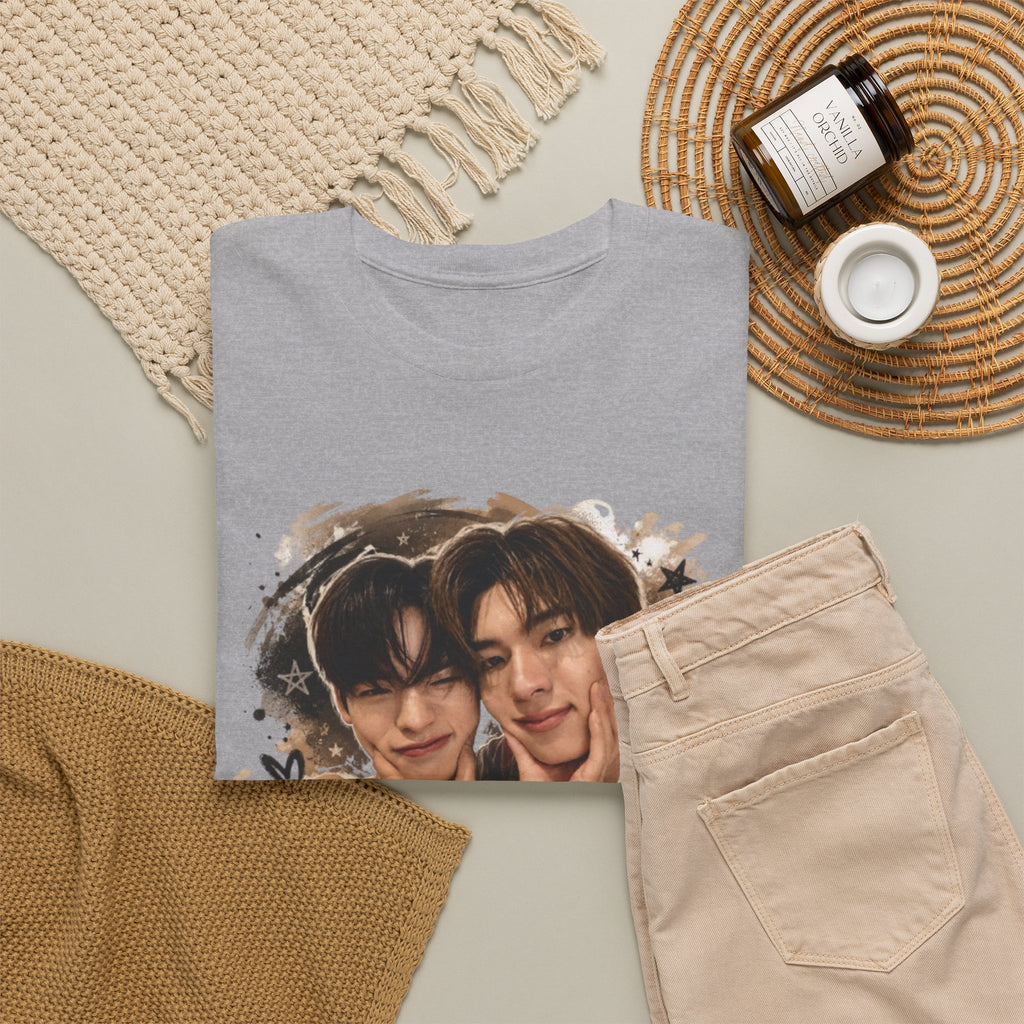 Folded sport grey TeeteePor graffiti t-shirt — TeeTee and Por, Duang With You Thai BL fan merch