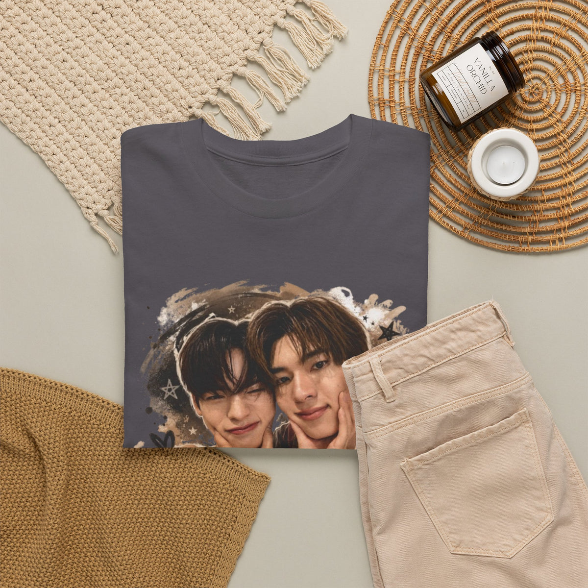 Charcoal TeeteePor graffiti t-shirt on a hanger — TeeTee and Por, Duang With You Thai BL fan merch