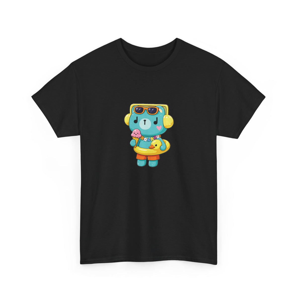 PondPhuwin Permpoon summer mascot tee in black, front print – Thai BL fan merch