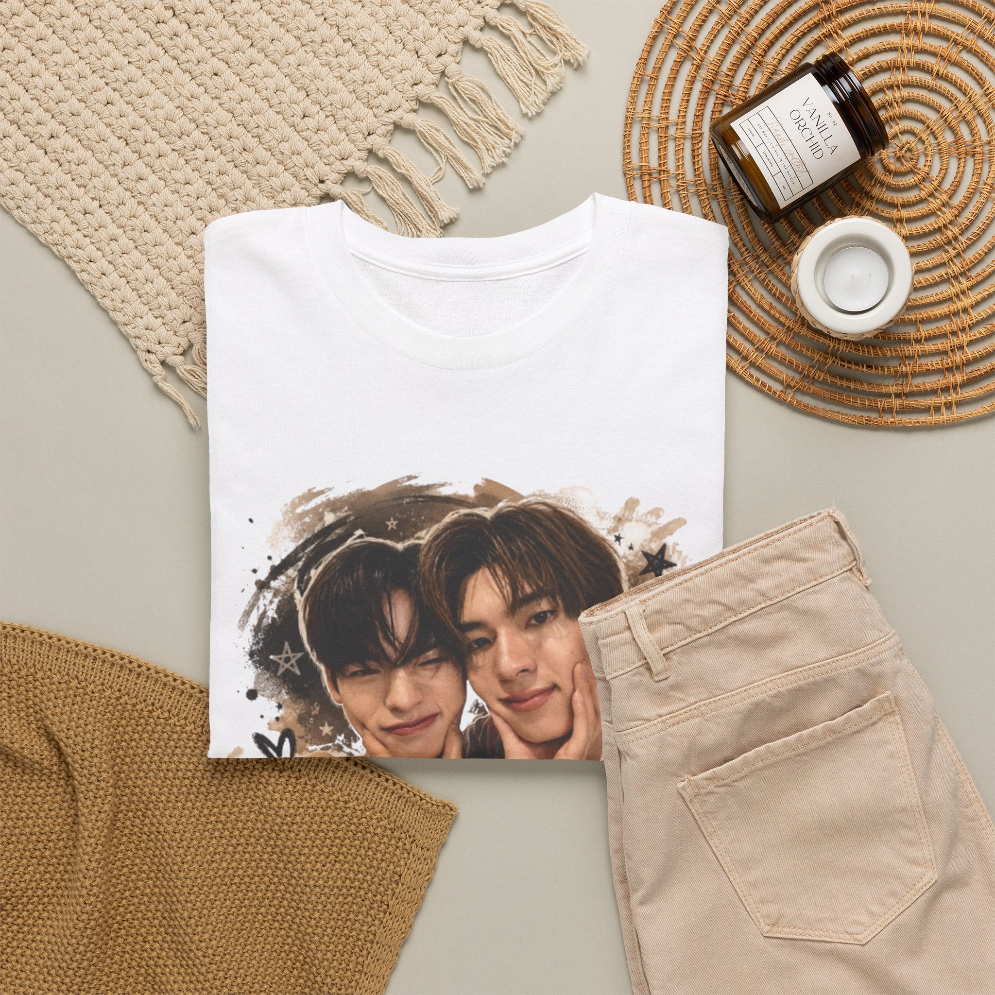 White TeeteePor graffiti t-shirt on a hanger — TeeTee and Por, Duang With You Thai BL fan merch