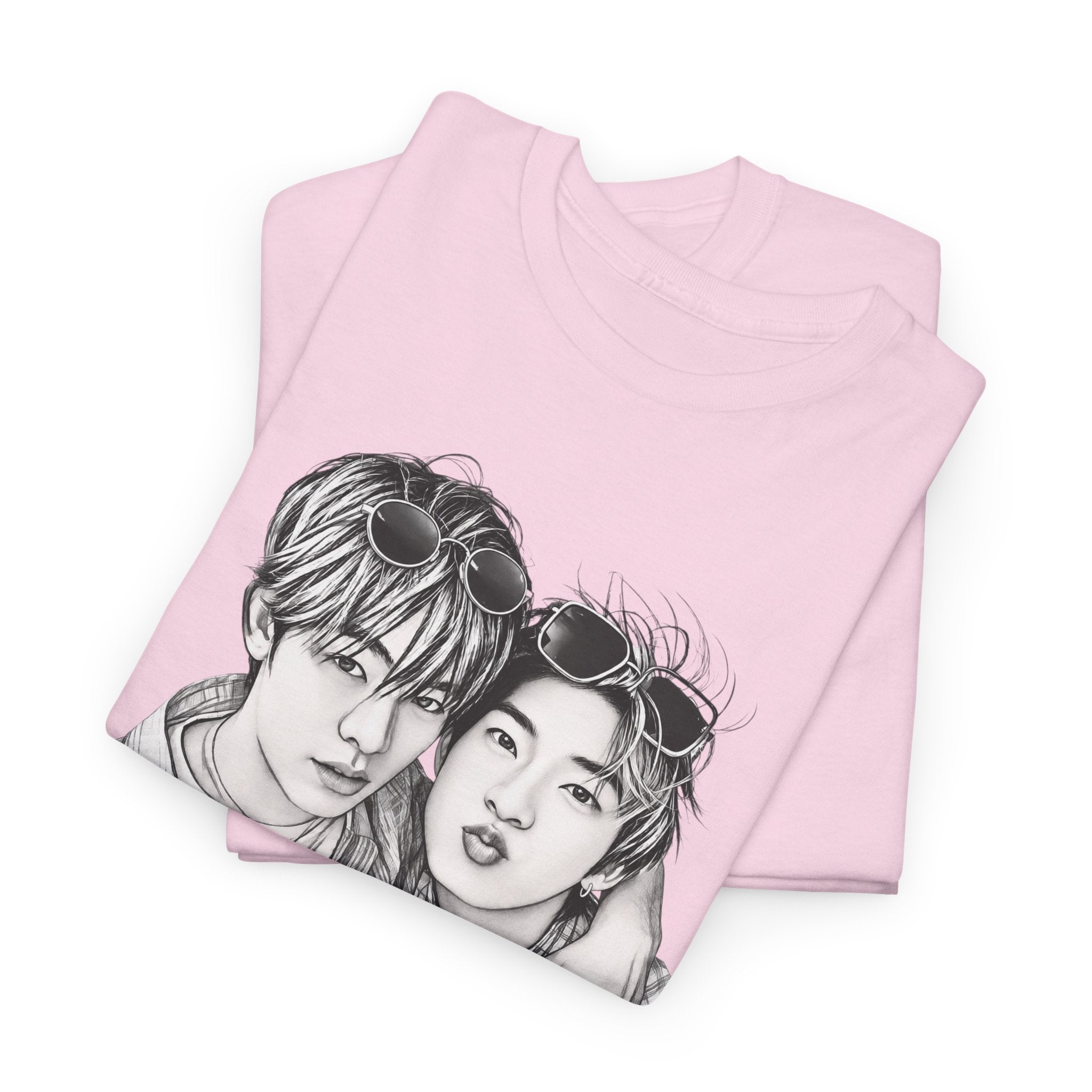 Light pink TeeteePor sketch t-shirt on a hanger — TeeTee and Por, Duang With You Thai BL fan merch