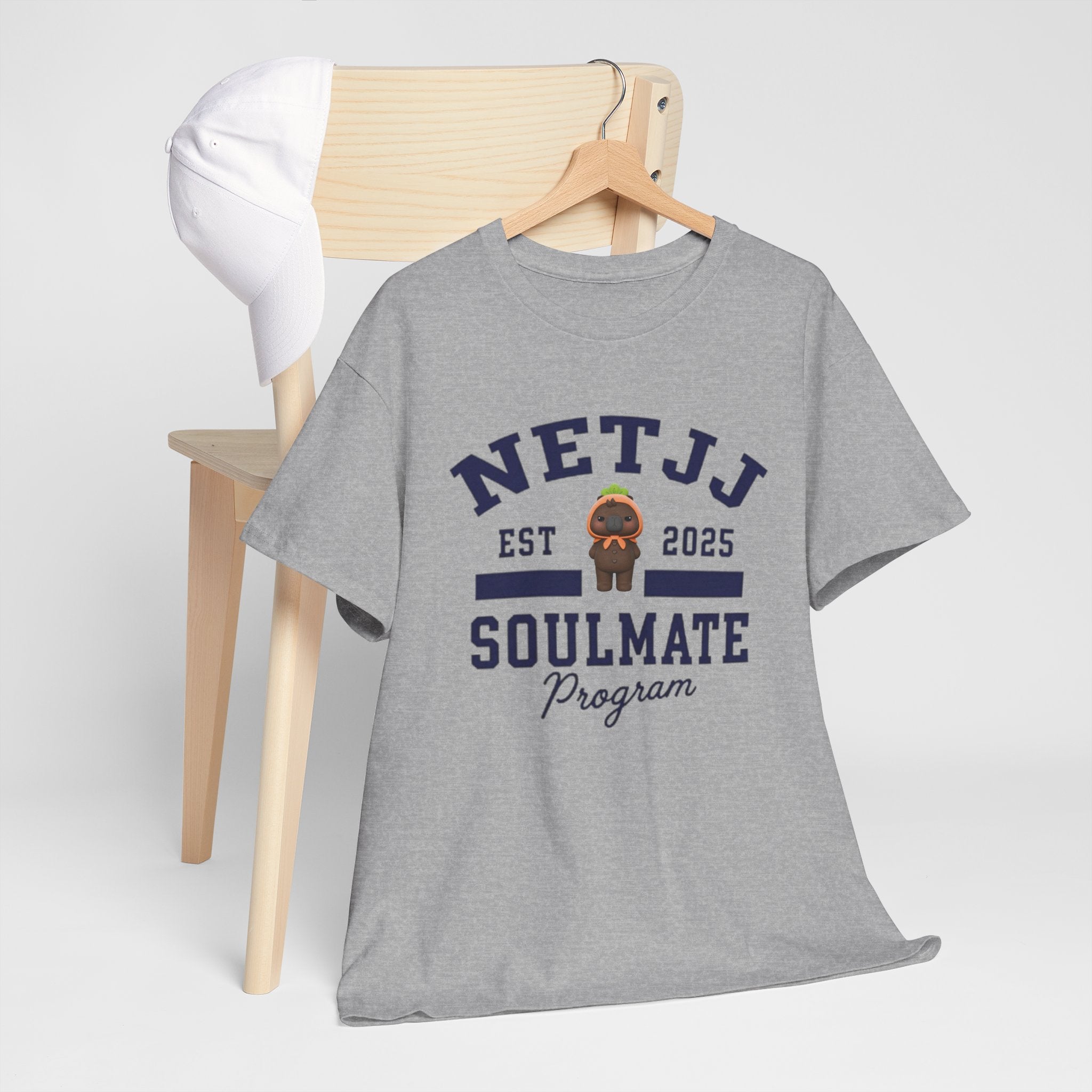 NetJJ Soulmate Program varsity t-shirt with Jookkroo mascot — Thai BL Love Upon a Time fan merch, Domundi ship tee