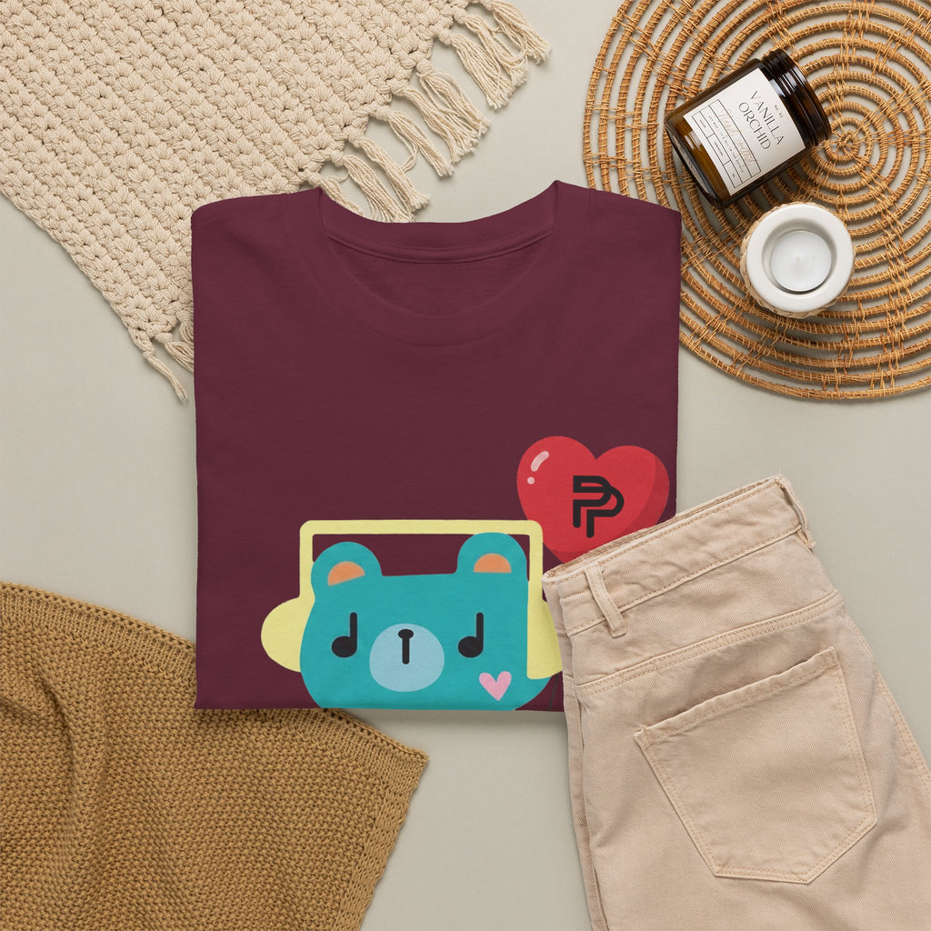 PondPhuwin 'Permpoon' bear mascot t-shirt in maroon — Thai BL fan merch