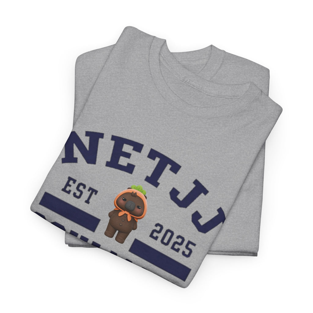 NetJJ Soulmate Program varsity t-shirt with Jookkroo mascot — Thai BL Love Upon a Time fan merch, Domundi ship tee