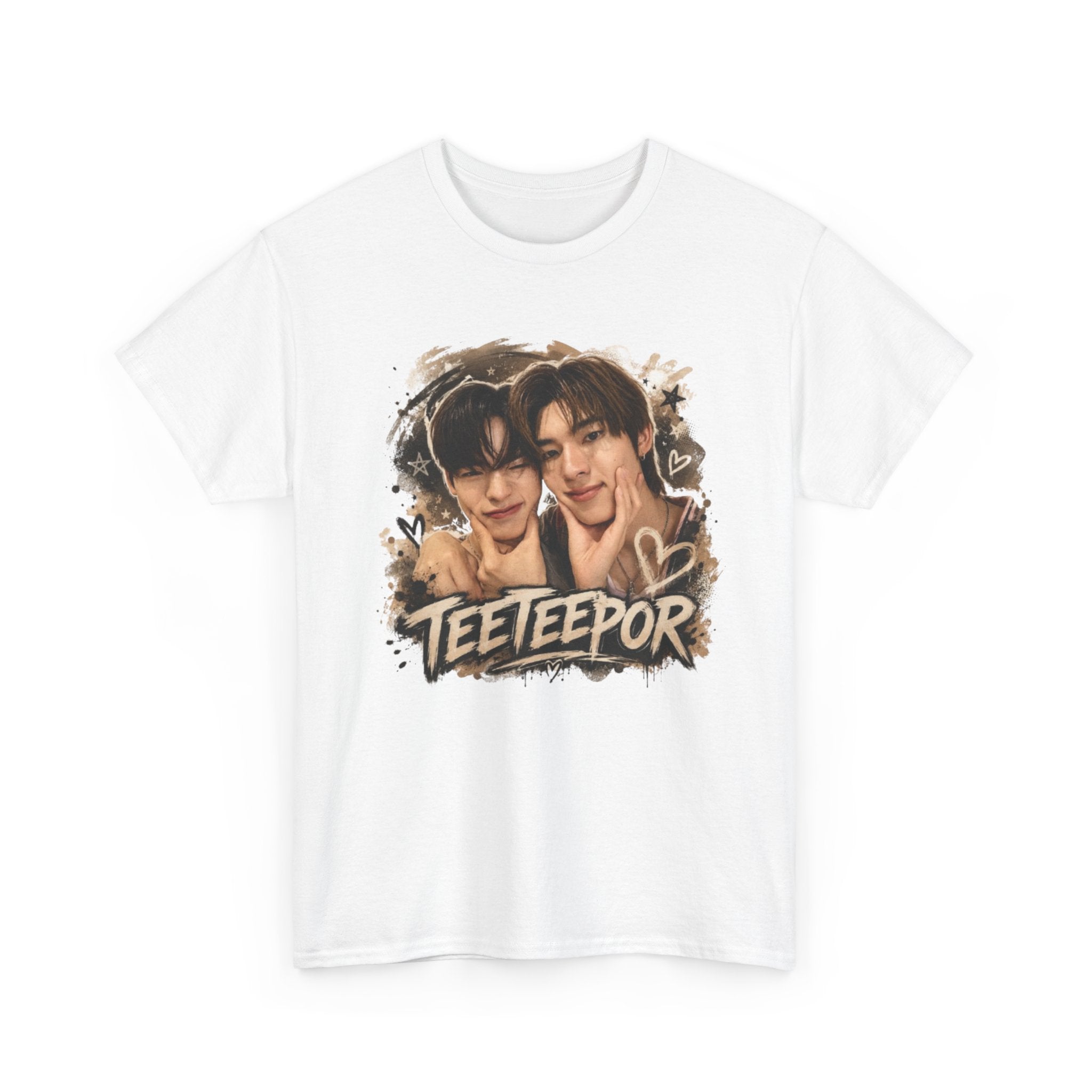 TeeteePor graffiti t-shirt in white — TeeTee and Por watercolour design, Duang With You Thai BL fan merch