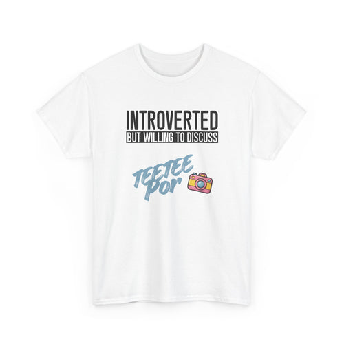 Introverted but willing to discuss TeeteePor slogan tee in white, front print – Thai BL fan merch