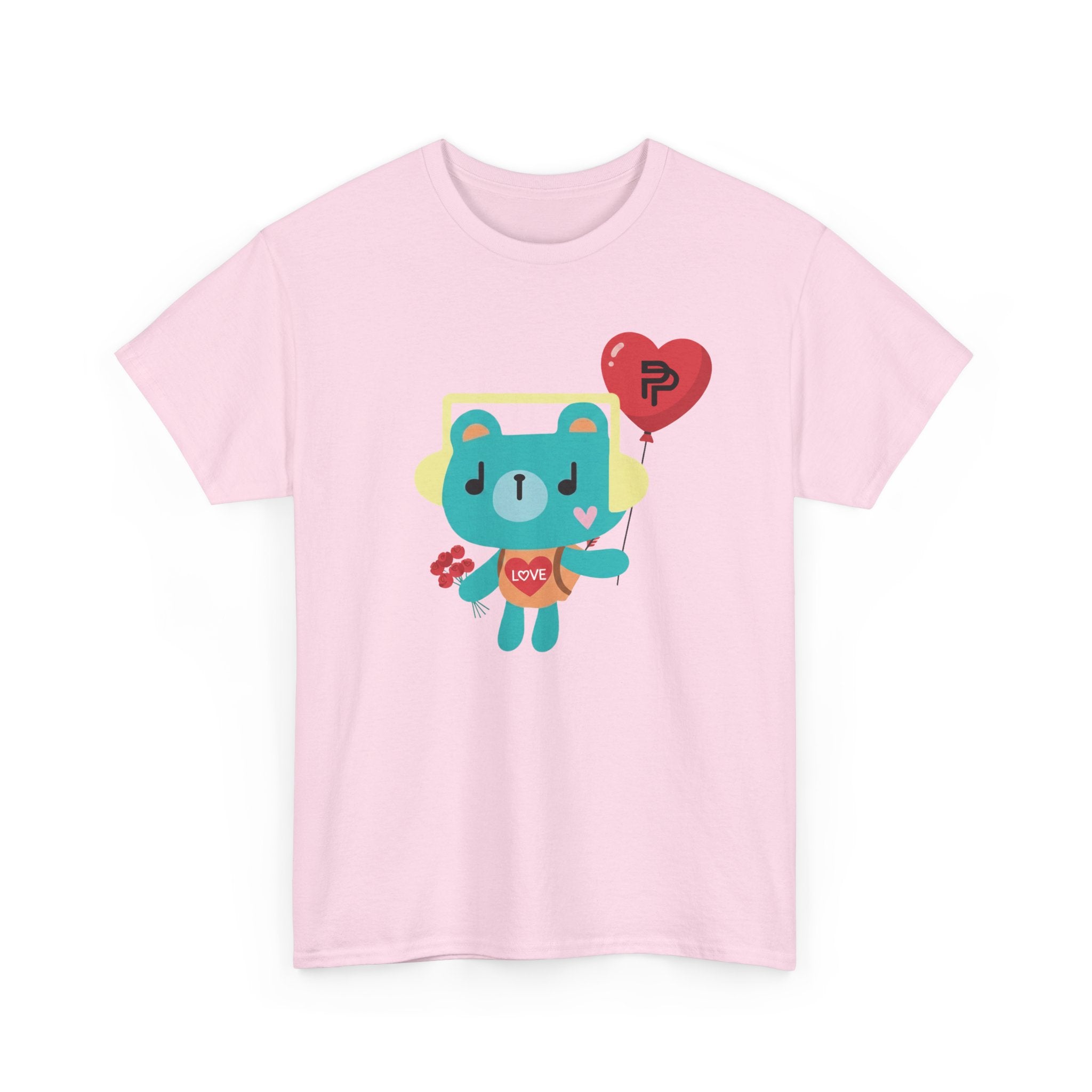 PondPhuwin 'Permpoon' bear mascot print on a light pink unisex t-shirt (Thai BL fan merch), front view