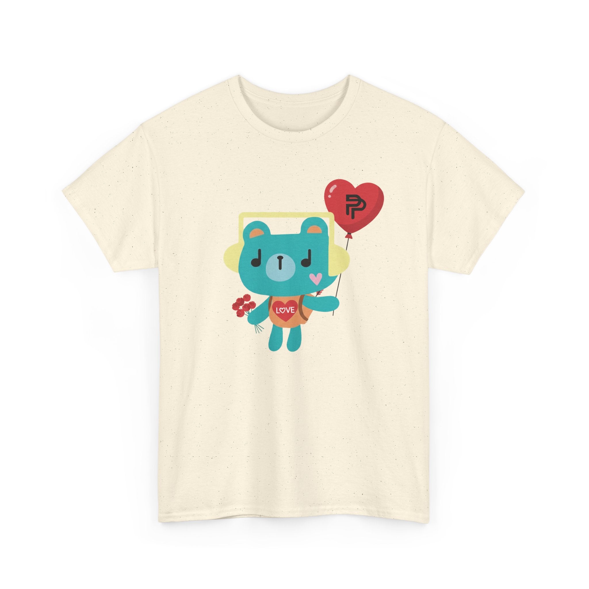 PondPhuwin 'Permpoon' bear mascot print on a natural unisex t-shirt (Thai BL fan merch), front view