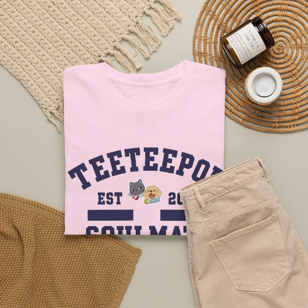 Light Pink TeeteePor Soulmate Program tee, flat-lay styled with neutral props