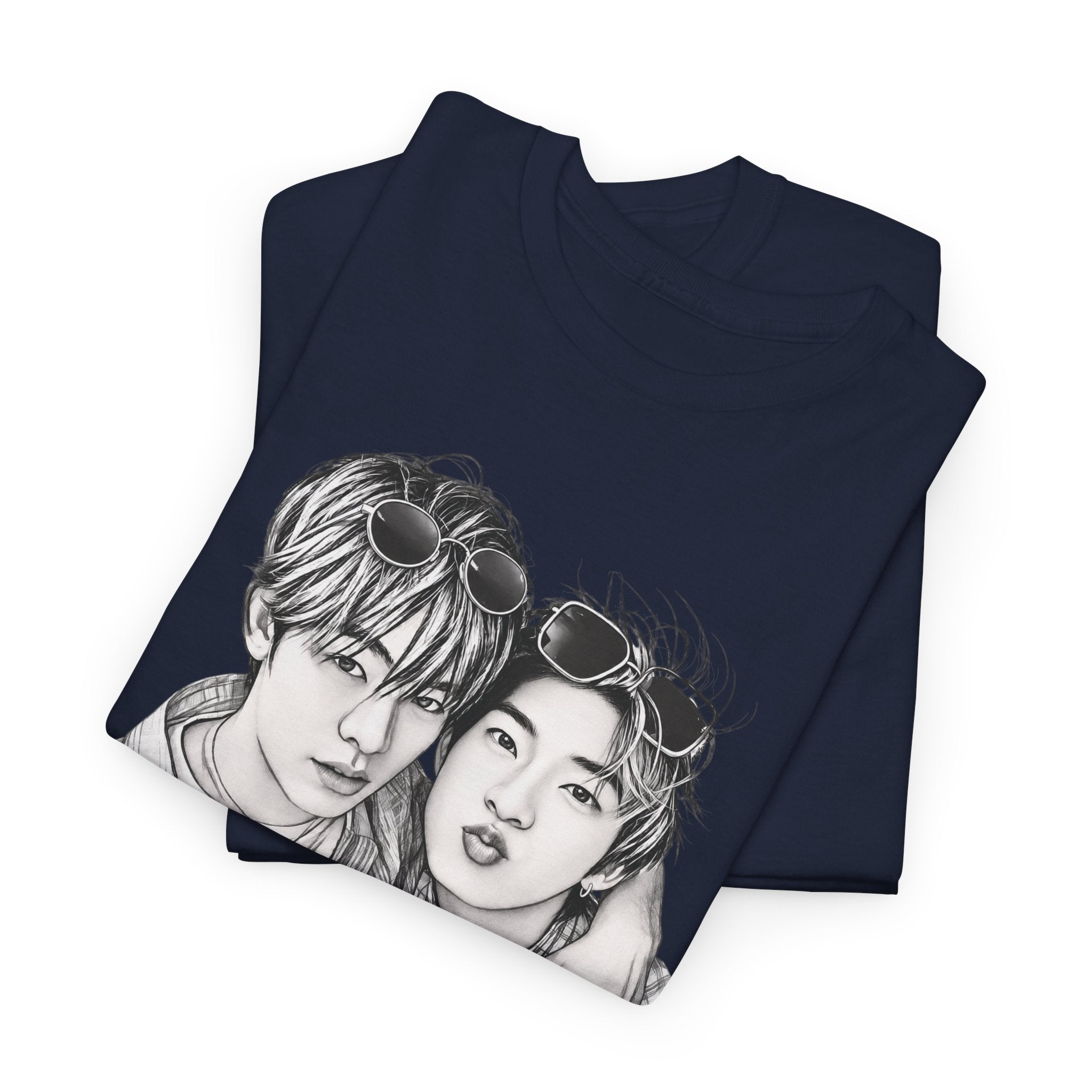 Navy TeeteePor sketch t-shirt on a hanger — TeeTee and Por, Duang With You Thai BL fan merch