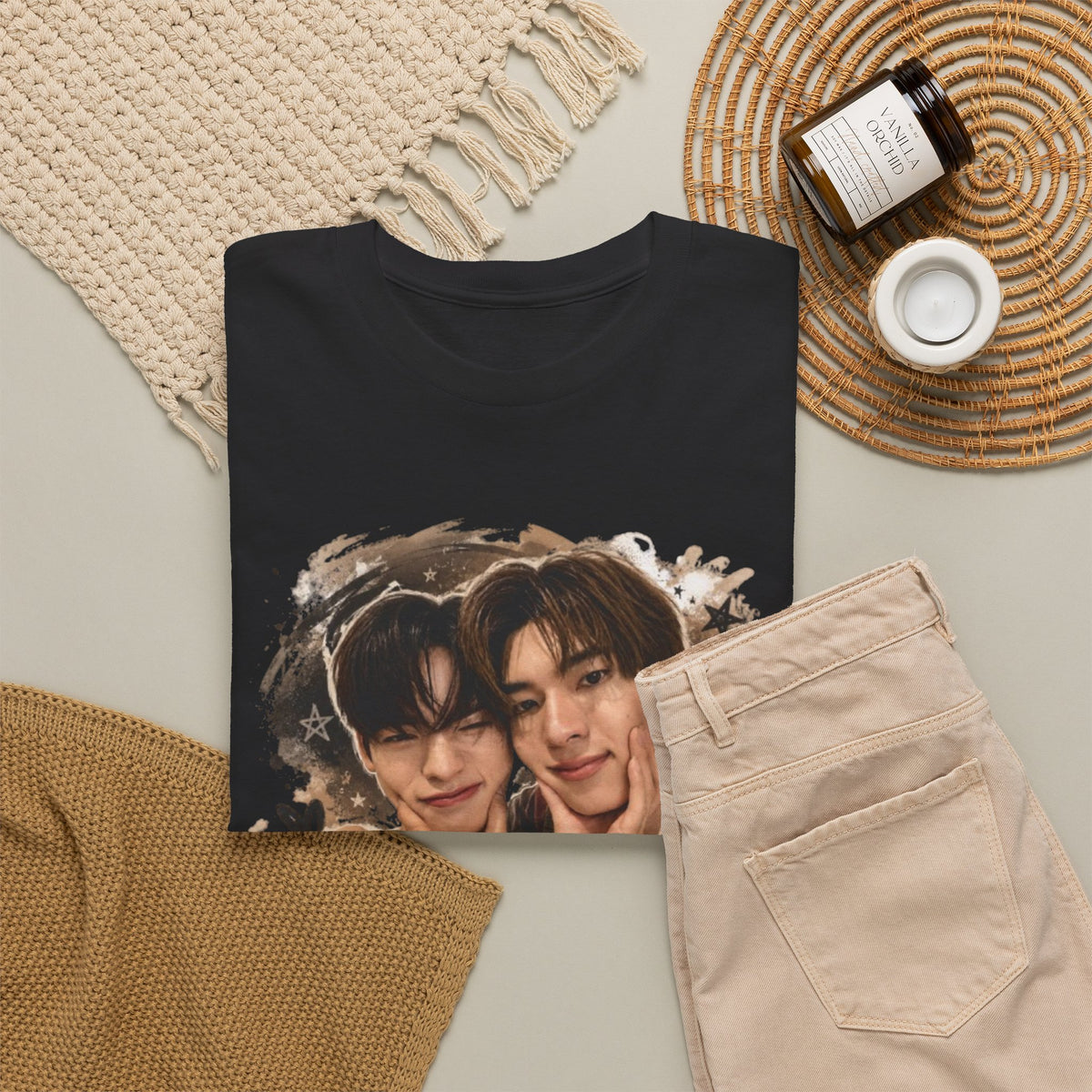 Folded black TeeteePor graffiti t-shirt — TeeTee and Por, Duang With You Thai BL fan merch