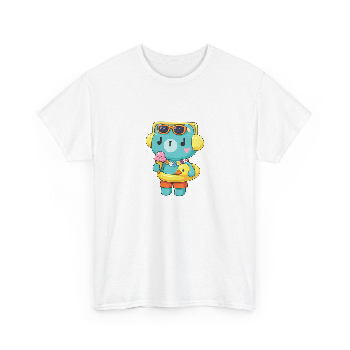 PondPhuwin Permpoon summer mascot tee in white, front print – Thai BL fan merch