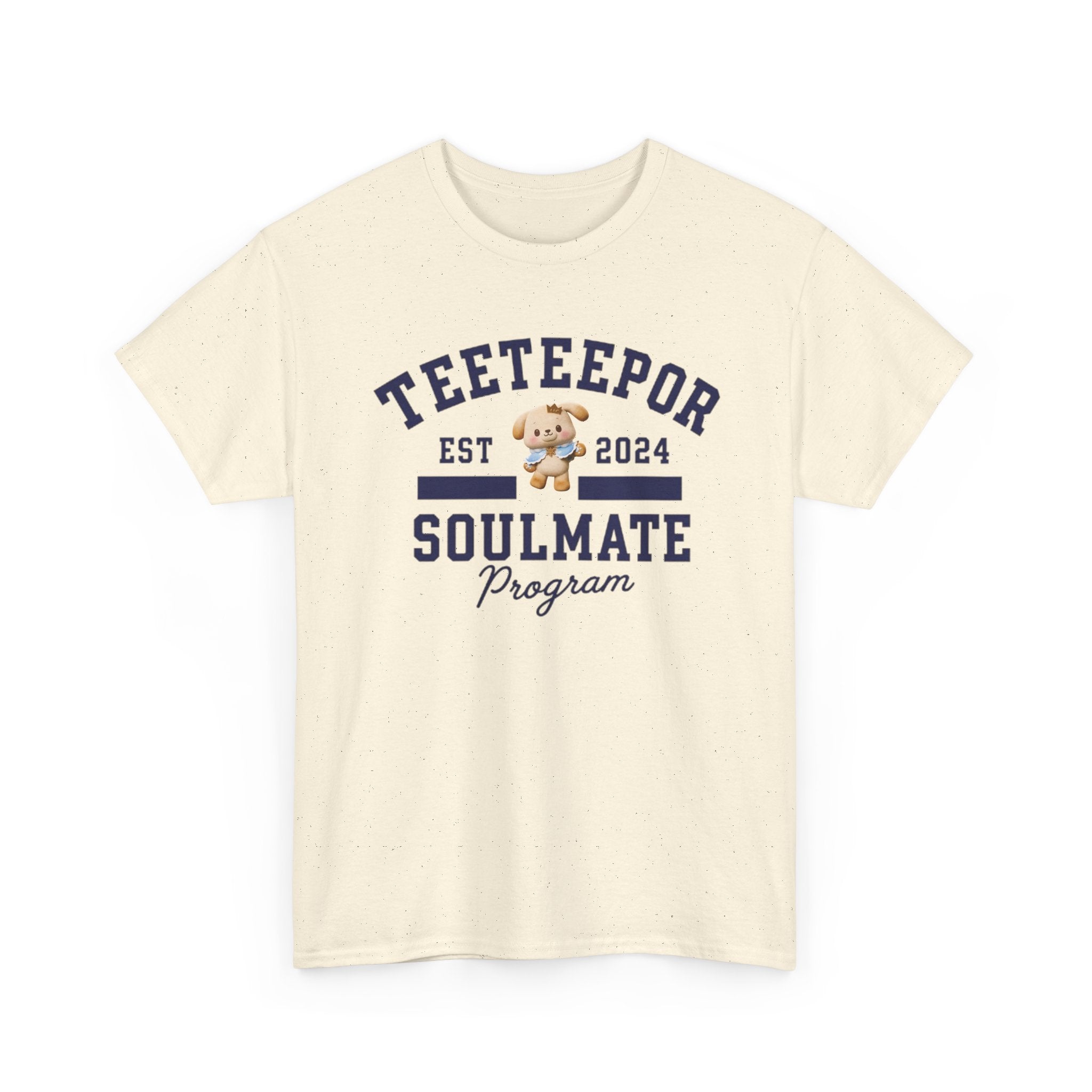 TeeteePor Soulmate Program varsity t-shirt in natural, with BokBear mascot — Thai BL Duang With You fan merch