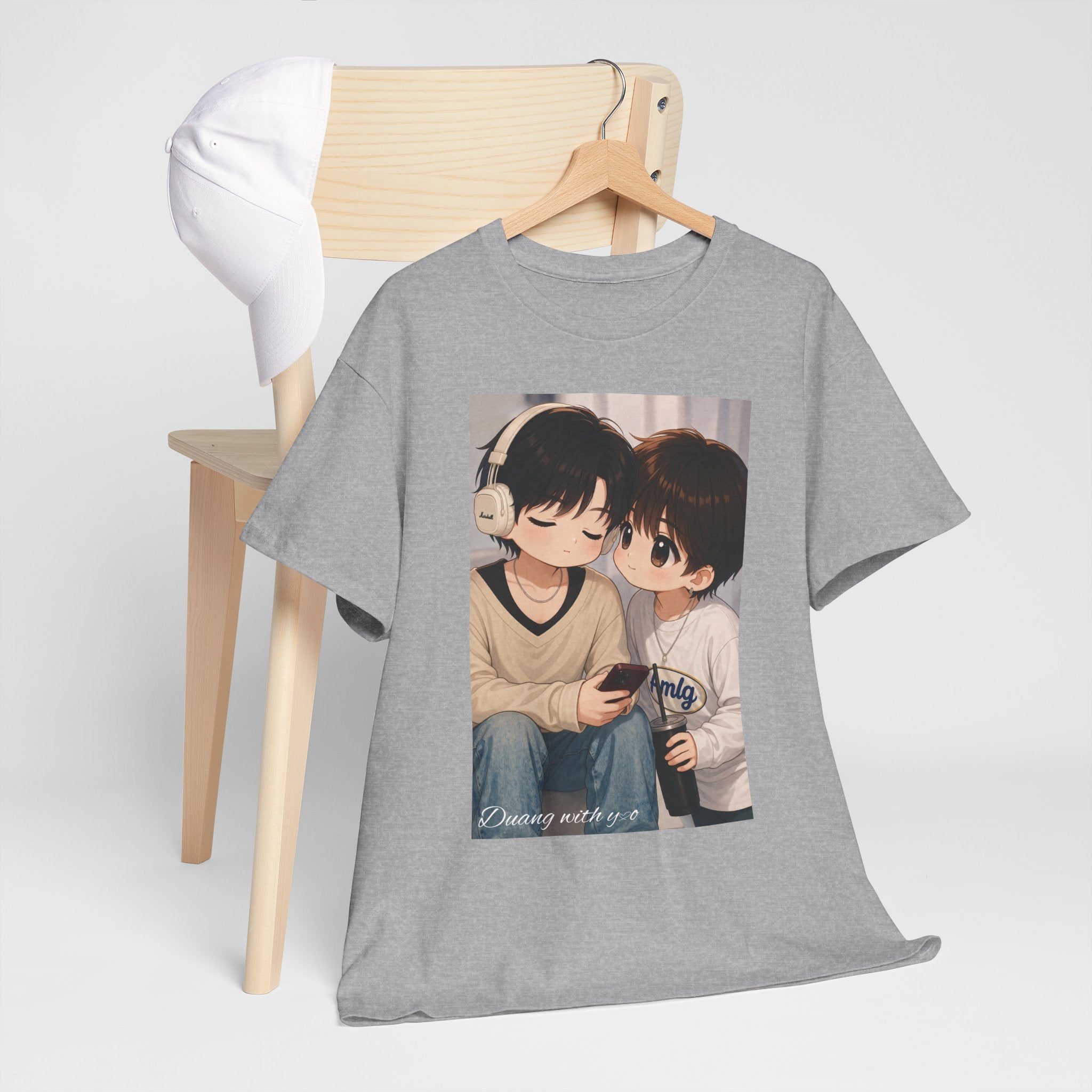 Sport Grey Duang With You TeeteePor chibi couple tee on a wooden hanger