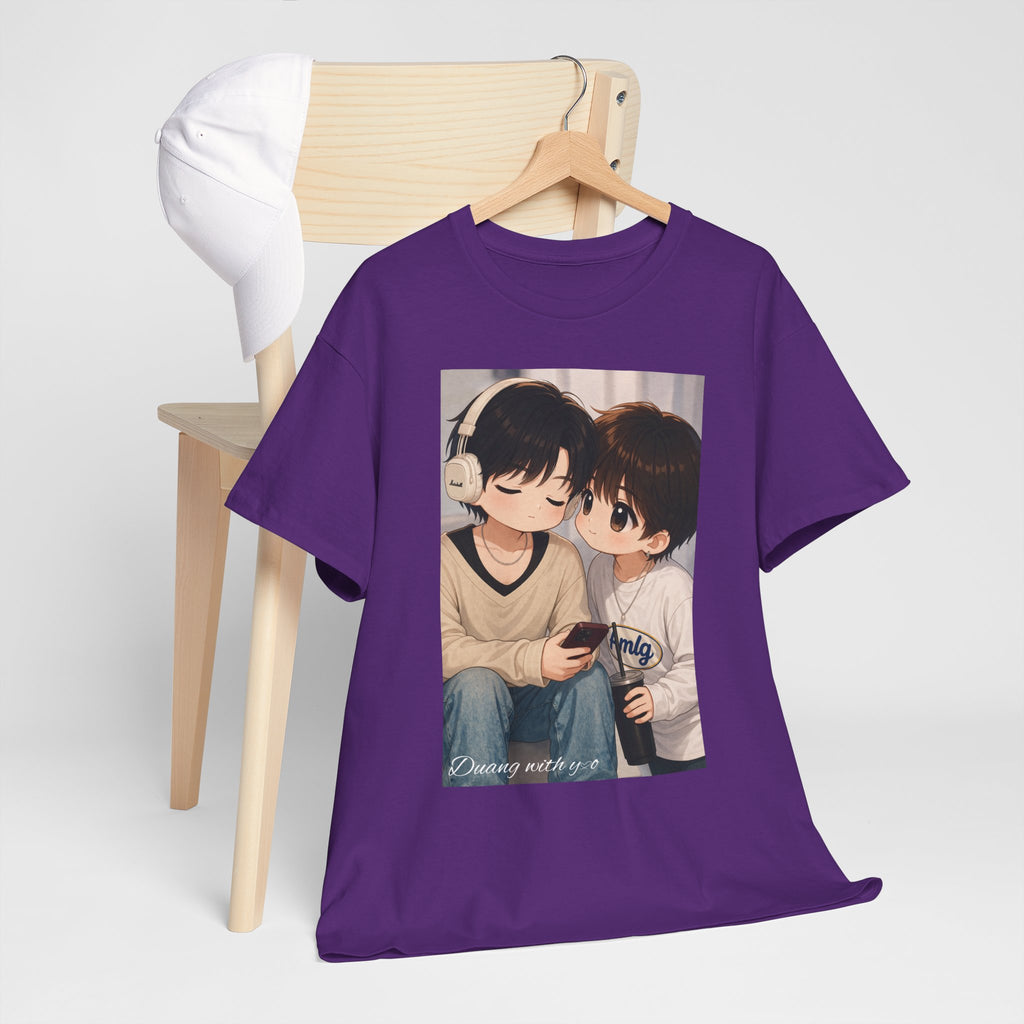 Purple Duang With You TeeteePor chibi couple tee on a wooden hanger