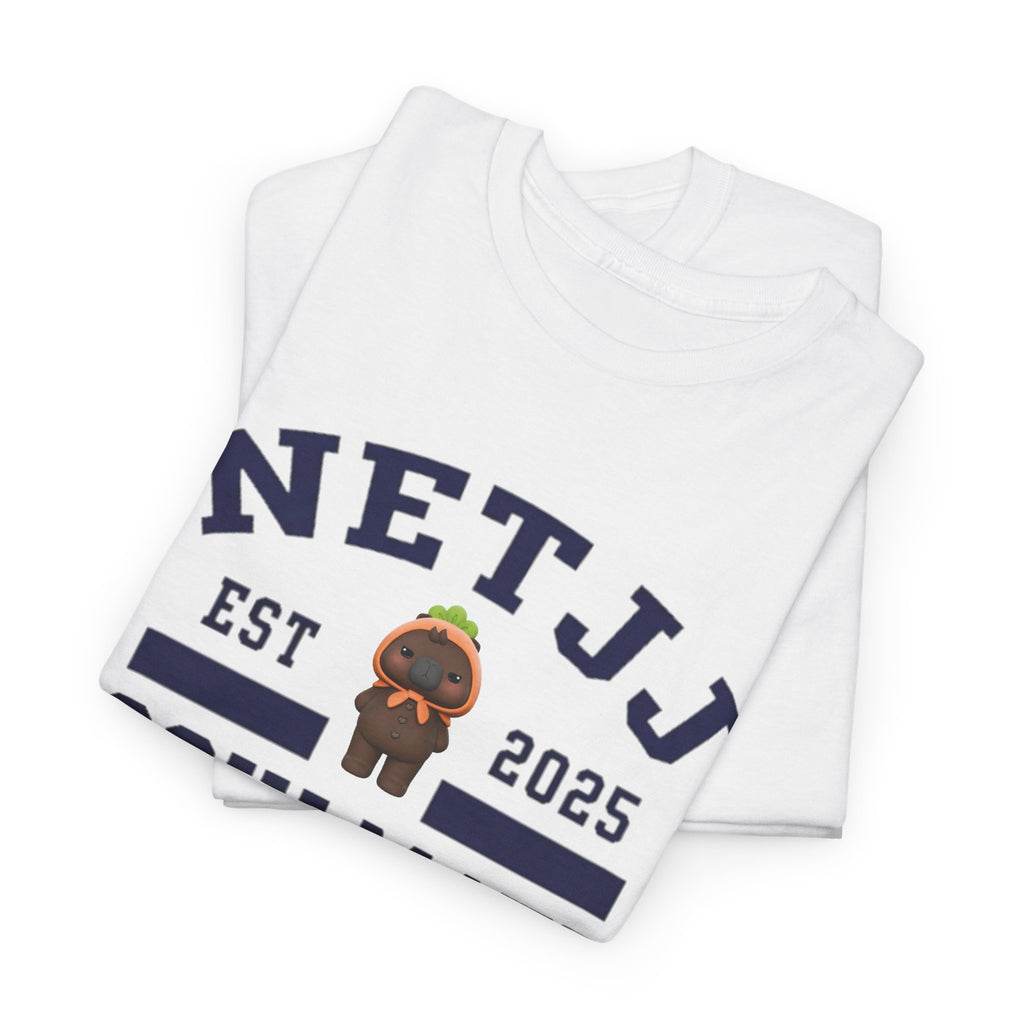 NetJJ Soulmate Program varsity t-shirt with Jookkroo mascot — Thai BL Love Upon a Time fan merch, Domundi ship tee