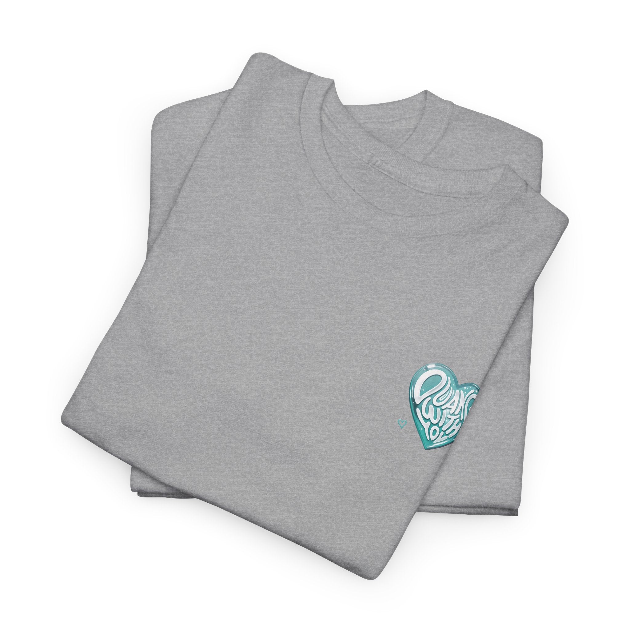Folded sport grey Duang With You t-shirt with mint heart chest print — TeeteePor Thai BL fan merch