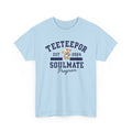 TeeteePor Soulmate Program varsity t-shirt in light blue, with BokBear mascot — Thai BL Duang With You fan merch