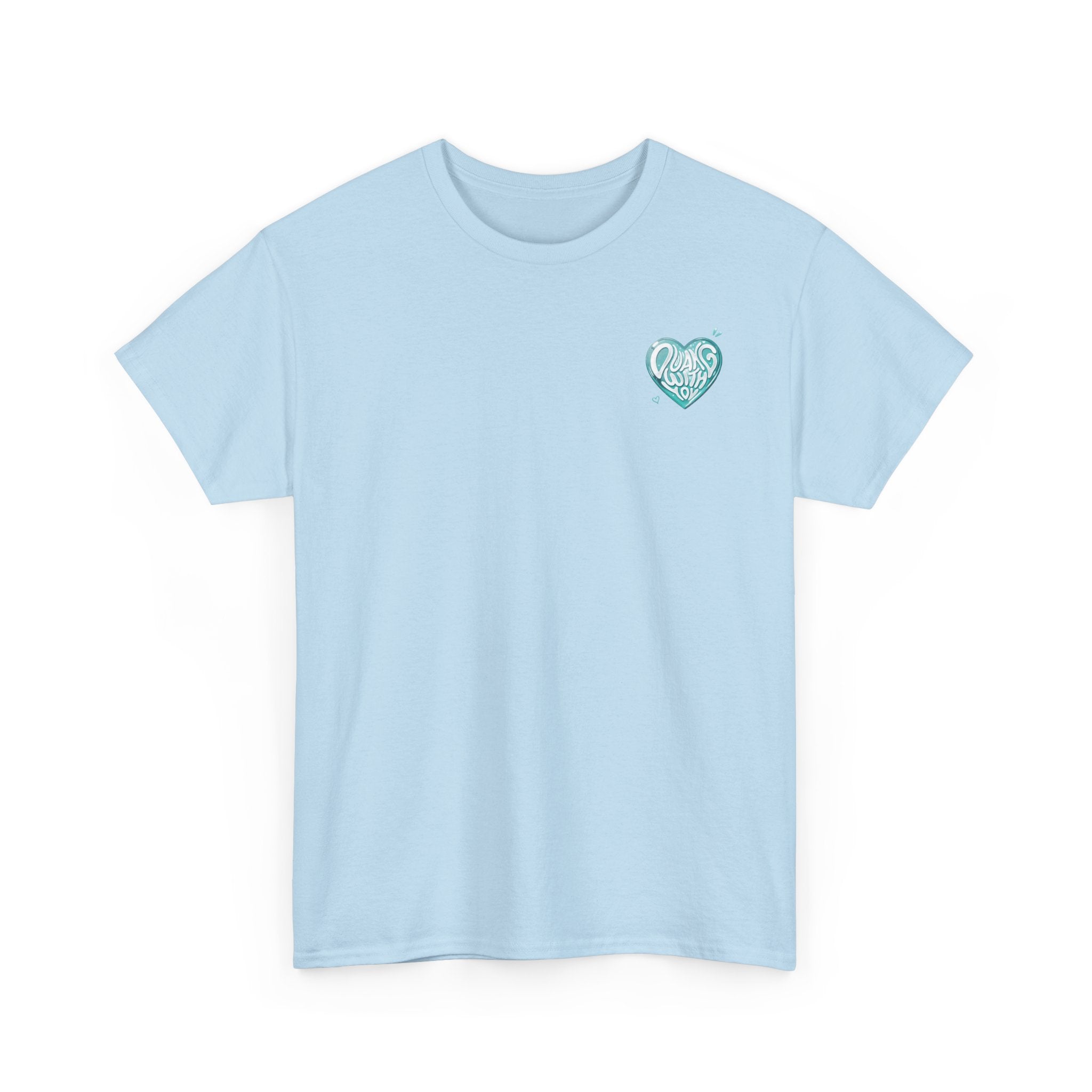 Duang With You t-shirt in light blue — mint heart chest print, TeeteePor Thai BL fan merch
