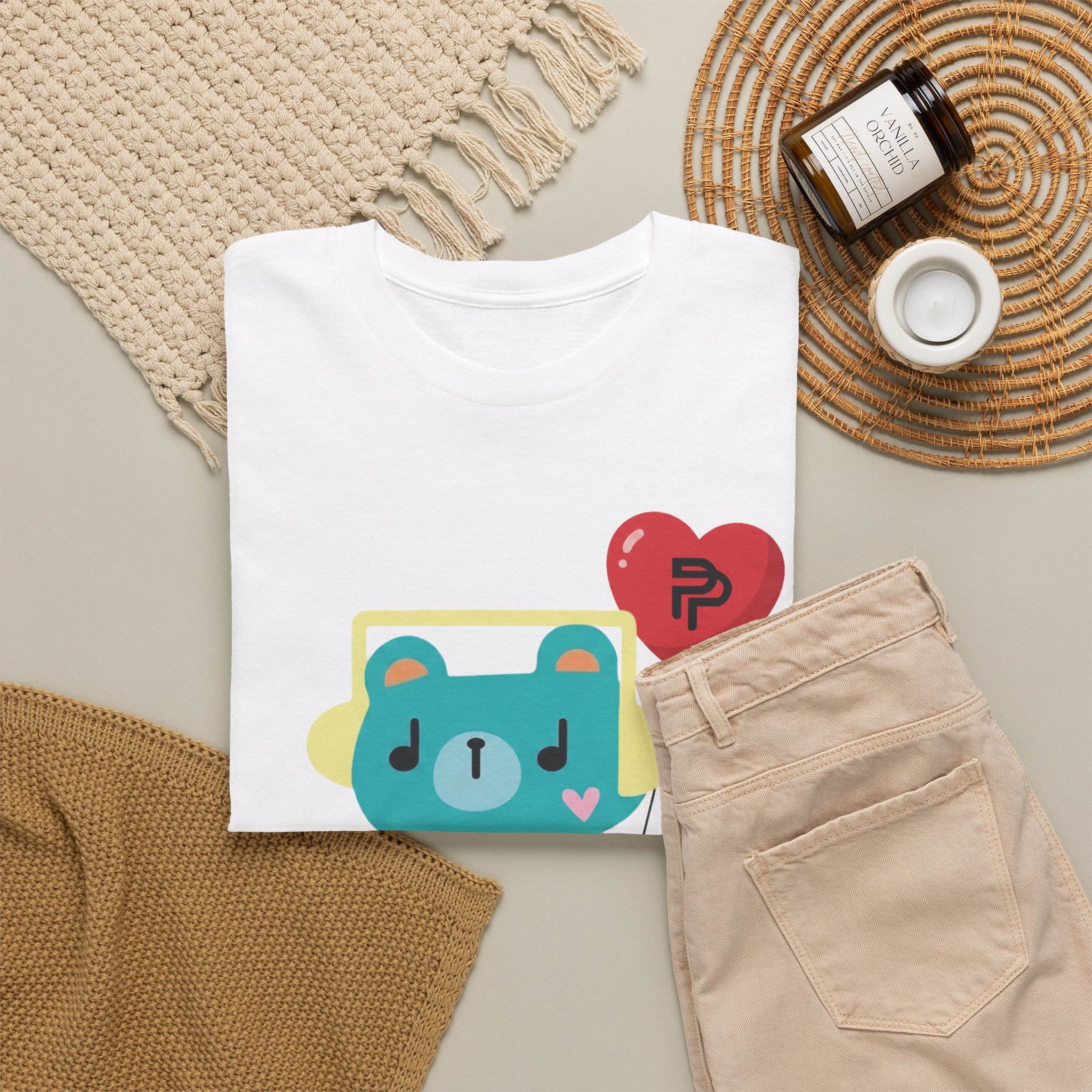 PondPhuwin 'Permpoon' bear mascot t-shirt in white — Thai BL fan merch