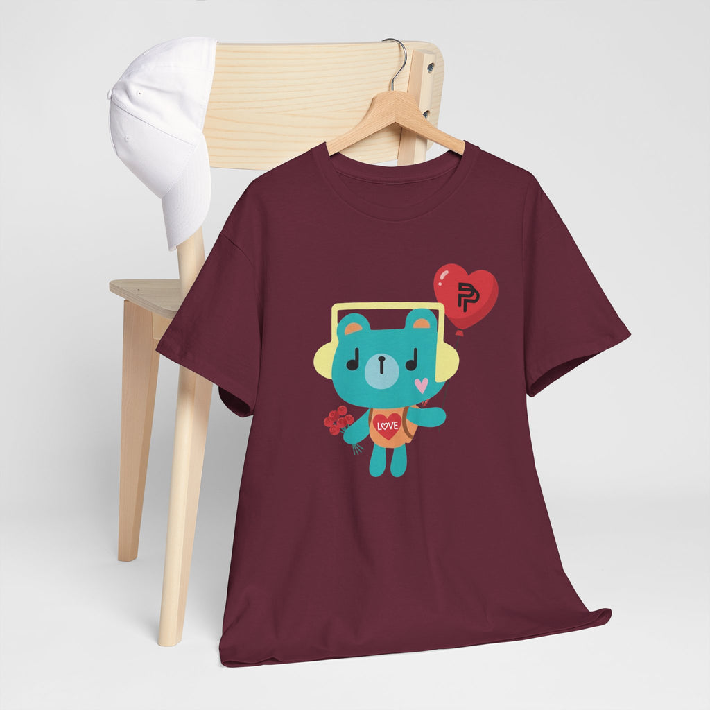 PondPhuwin 'Permpoon' bear mascot t-shirt in maroon — Thai BL fan merch