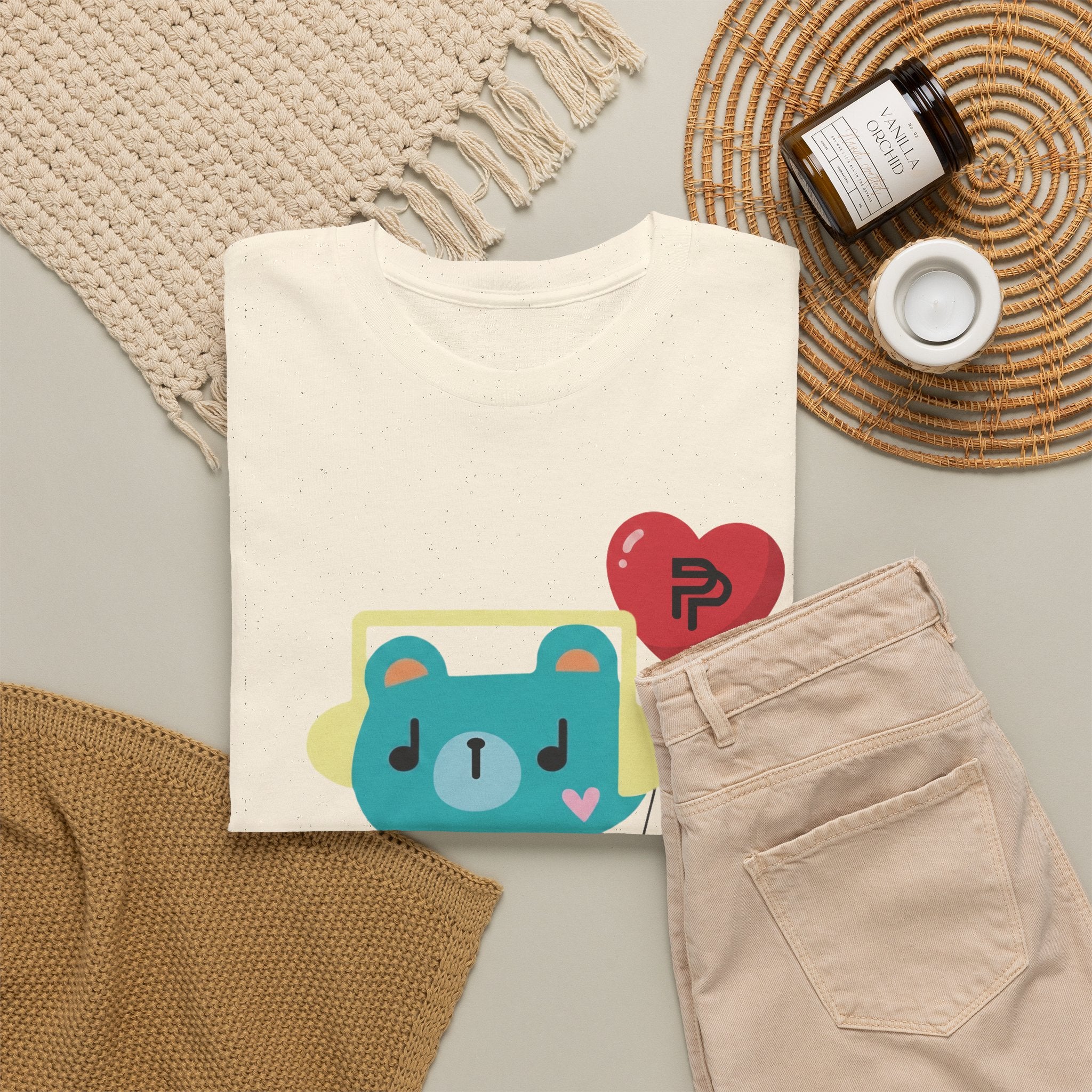 PondPhuwin 'Permpoon' bear mascot t-shirt in natural — Thai BL fan merch